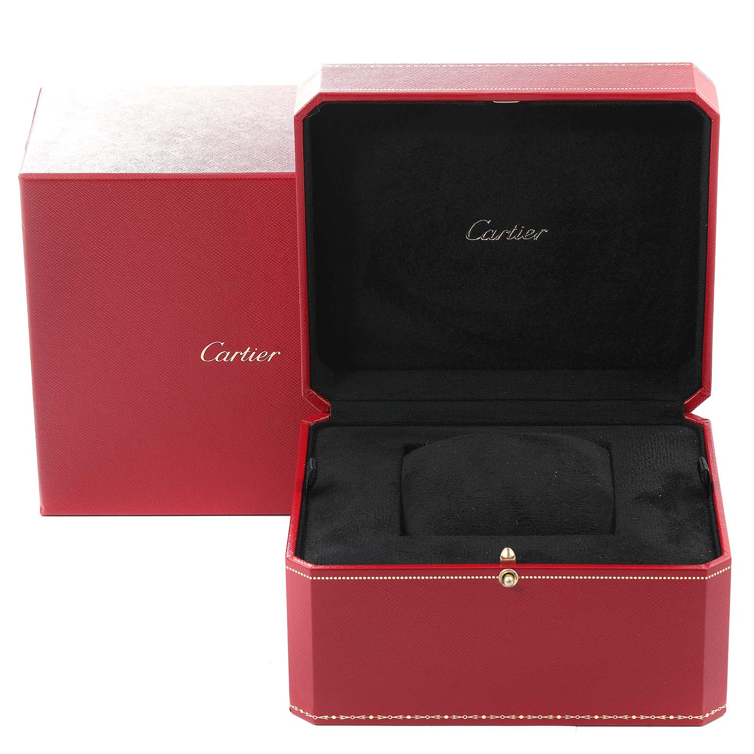 The image shows a Cartier Tank Louis W1560002 Men's Rose Gold Brown Dial W1560002 Men's Rose Gold Brown Dial watch box, prominently displaying the interior and exterior.