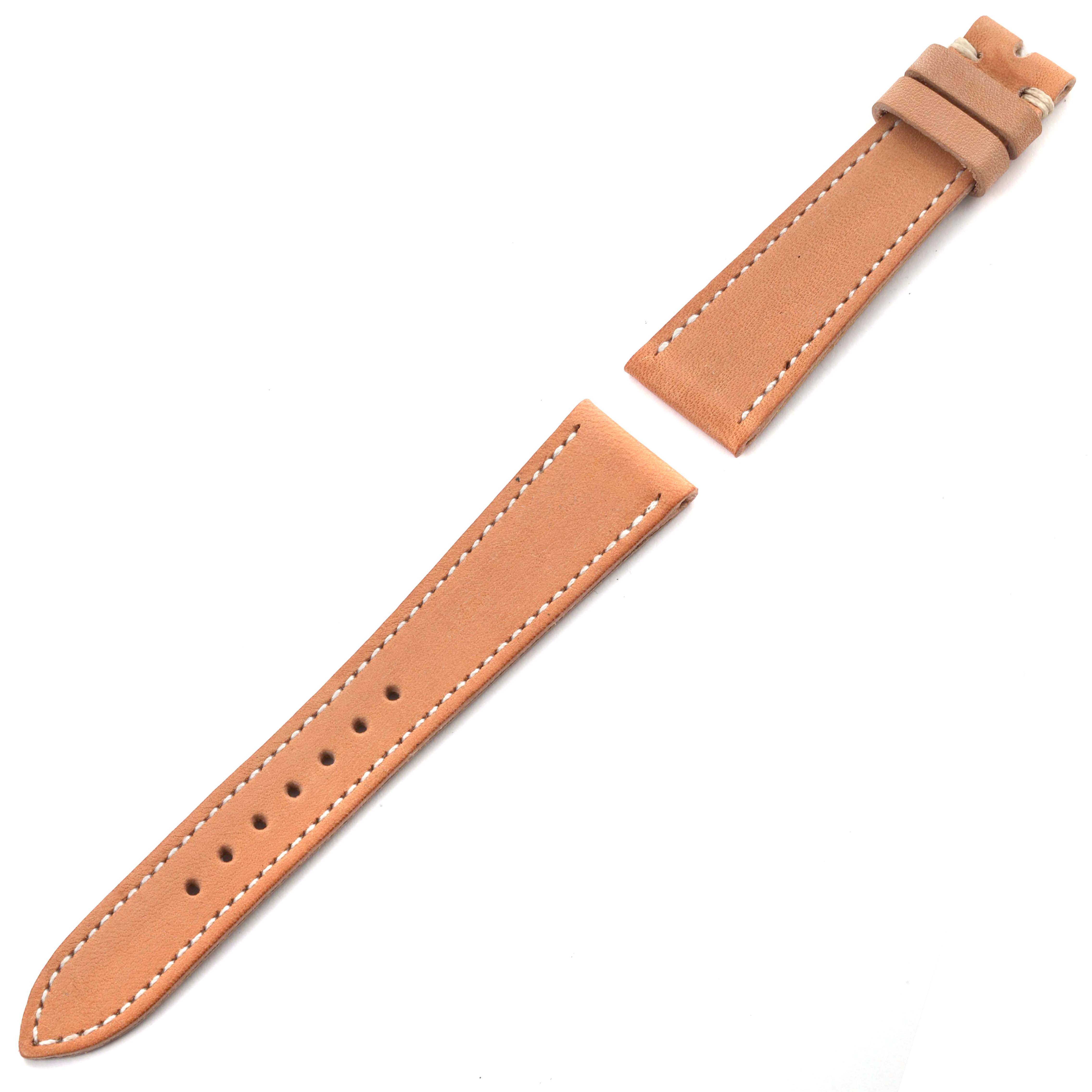 The image shows a tan leather watch strap for the Corum Coin Watch 4414556 Men's Yellow Gold Champagne Dial 4414556 Men's Yellow Gold Champagne Dial, displayed from a top-down angle.