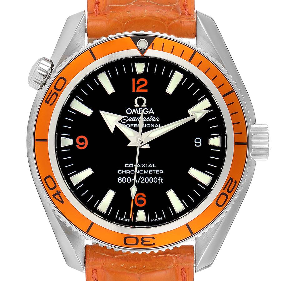 Omega Seamaster Planet Ocean Orange Bezel Steel Watch 2909.50.38 Card SwissWatchExpo