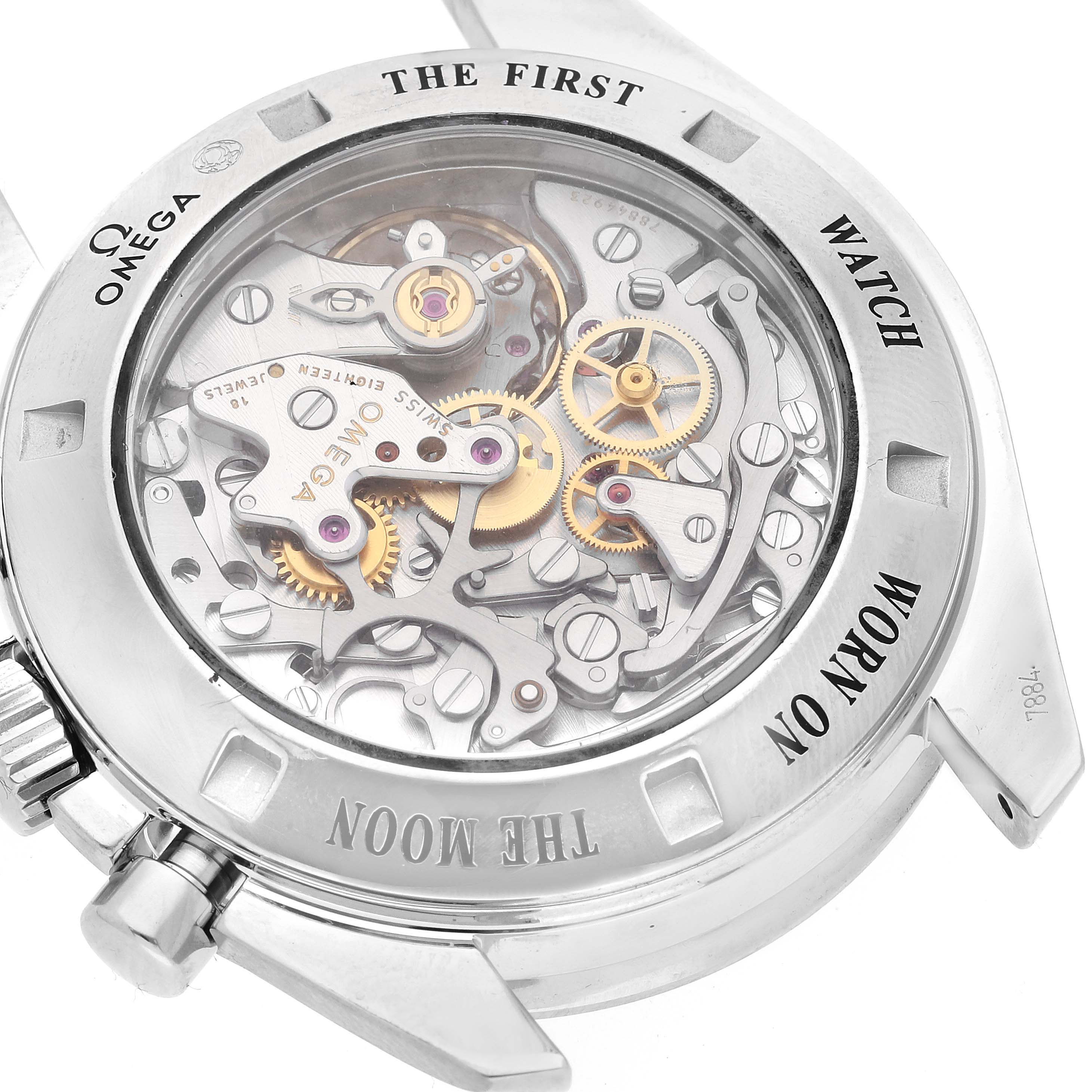 This image shows the case back and internal mechanical parts of an Omega Speedmaster 3573.50.00 Men's Stainless Steel Black Dial 3573.50.00 Men's Stainless Steel Black Dial watch.