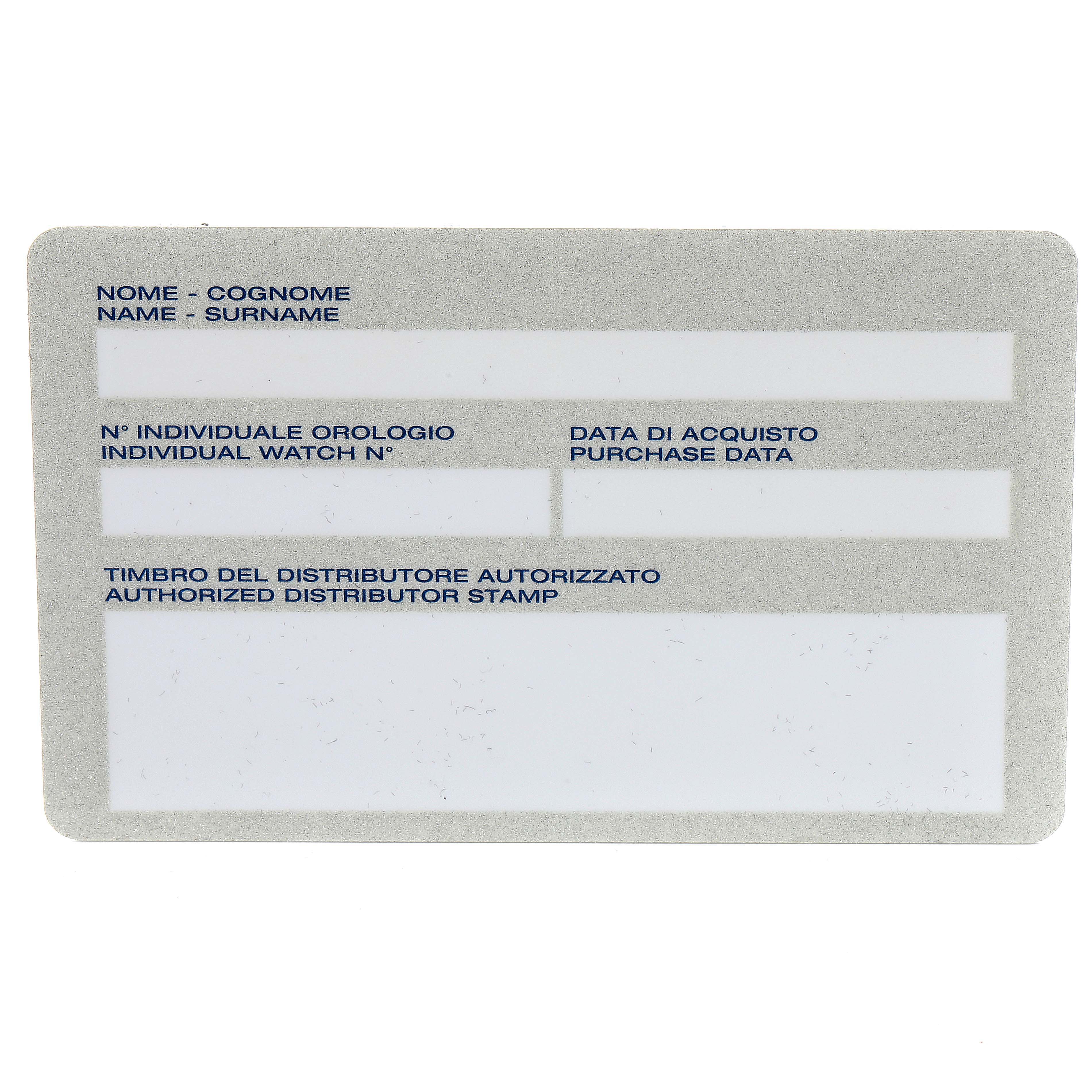 This is a warranty card for the Panerai Luminor PAM00000 Men's Stainless Steel Black Dial PAM00000 Men's Stainless Steel Black Dial model, shown from a top-down angle.