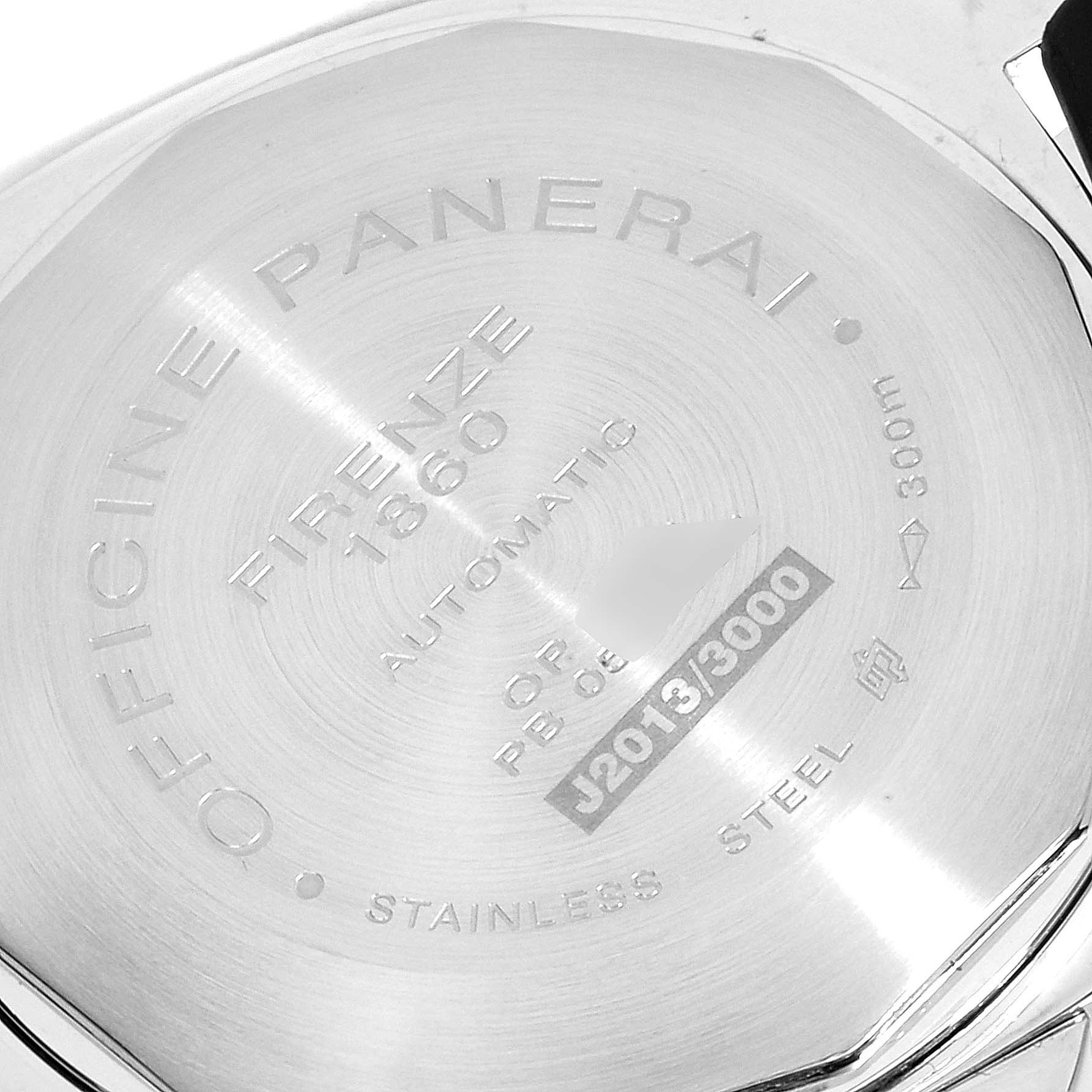 This is the stainless steel back case of a Panerai Luminor PAM00088 Men's Stainless Steel Black Dial PAM00088 Men's Stainless Steel Black Dial watch, showing the brand, model details, and serial number.