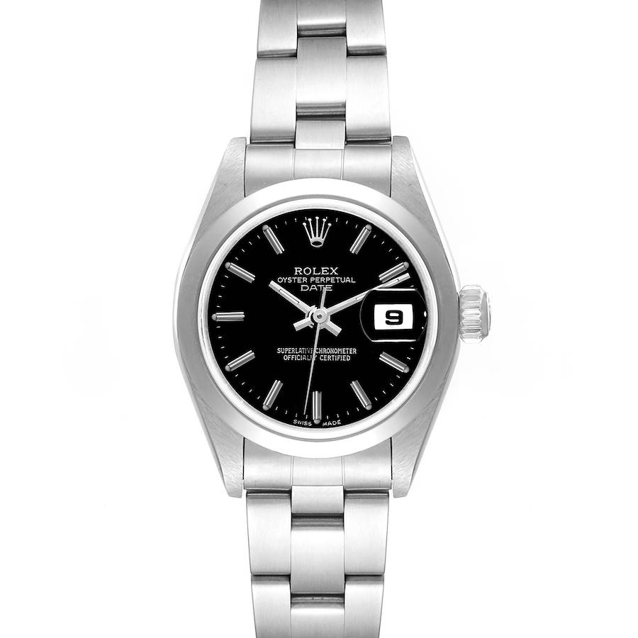 Rolex Date Black Dial Oyster Bracelet Steel Ladies Watch 79160 SwissWatchExpo