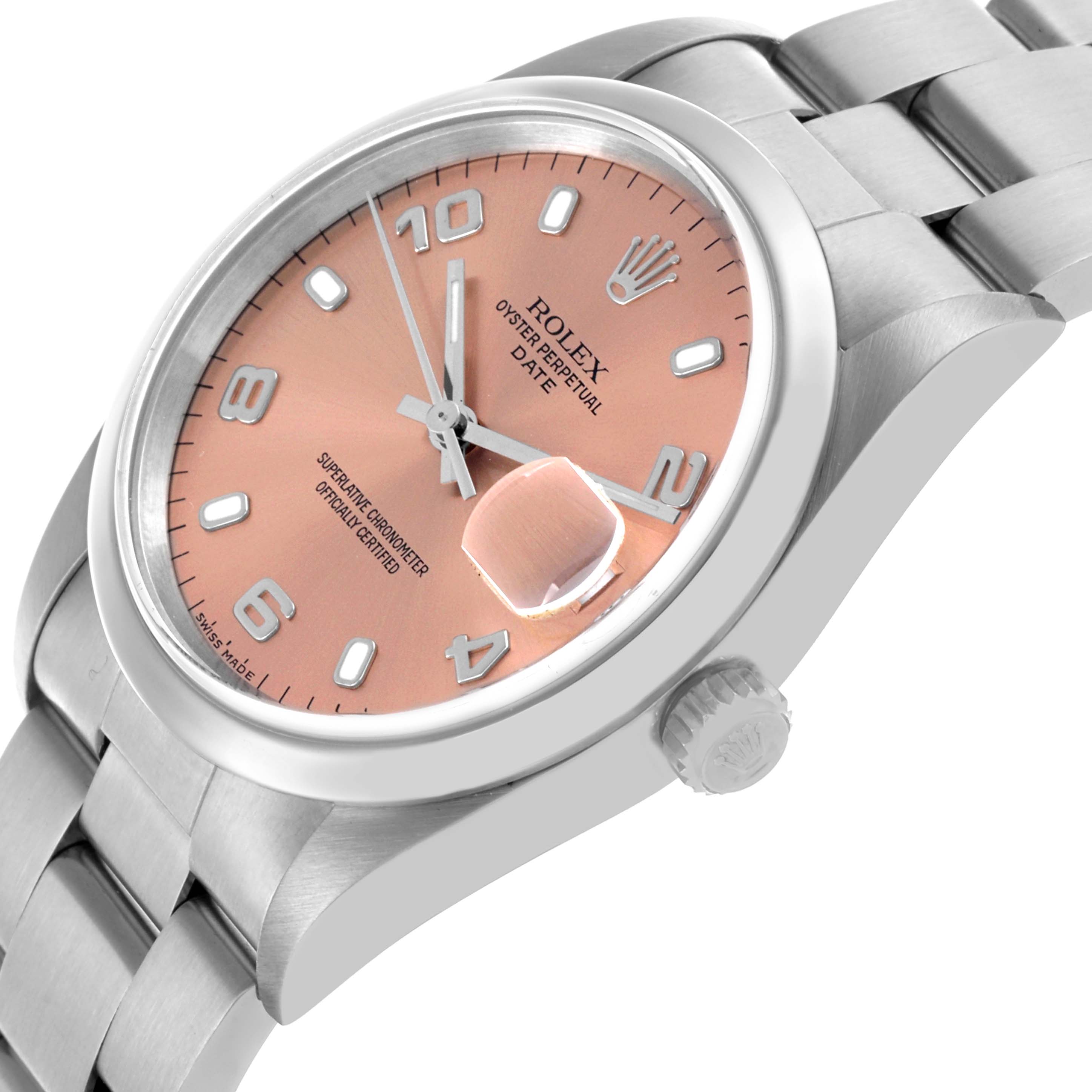 The image shows a Rolex Date 15200 Men's Stainless Steel Pink Dial 15200 Men's Stainless Steel Pink Dial watch at a three-quarter angle, highlighting the dial, bezel, crown, and bracelet.