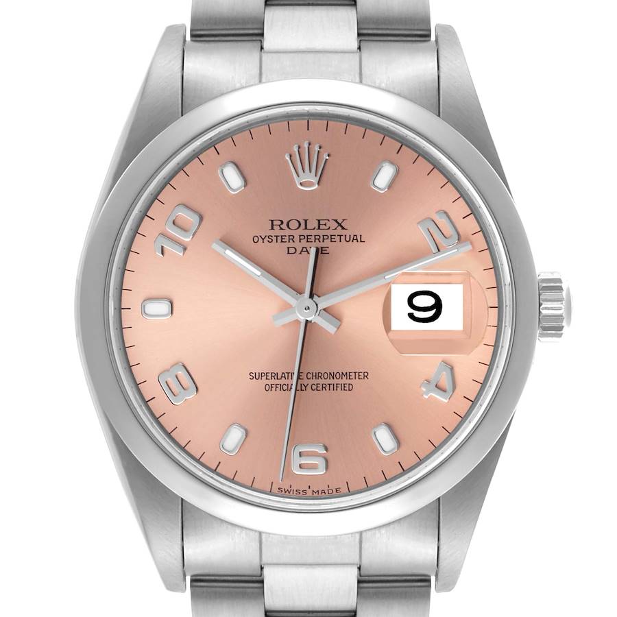 The Rolex Date model watch is shown from a top-down angle, highlighting its dial, hour markers, and date window.