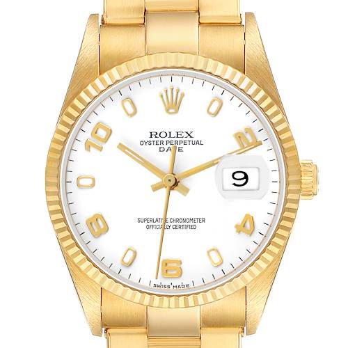 Photo of Rolex Date White Dial Yellow Gold Mens Watch 15238 Box Papers