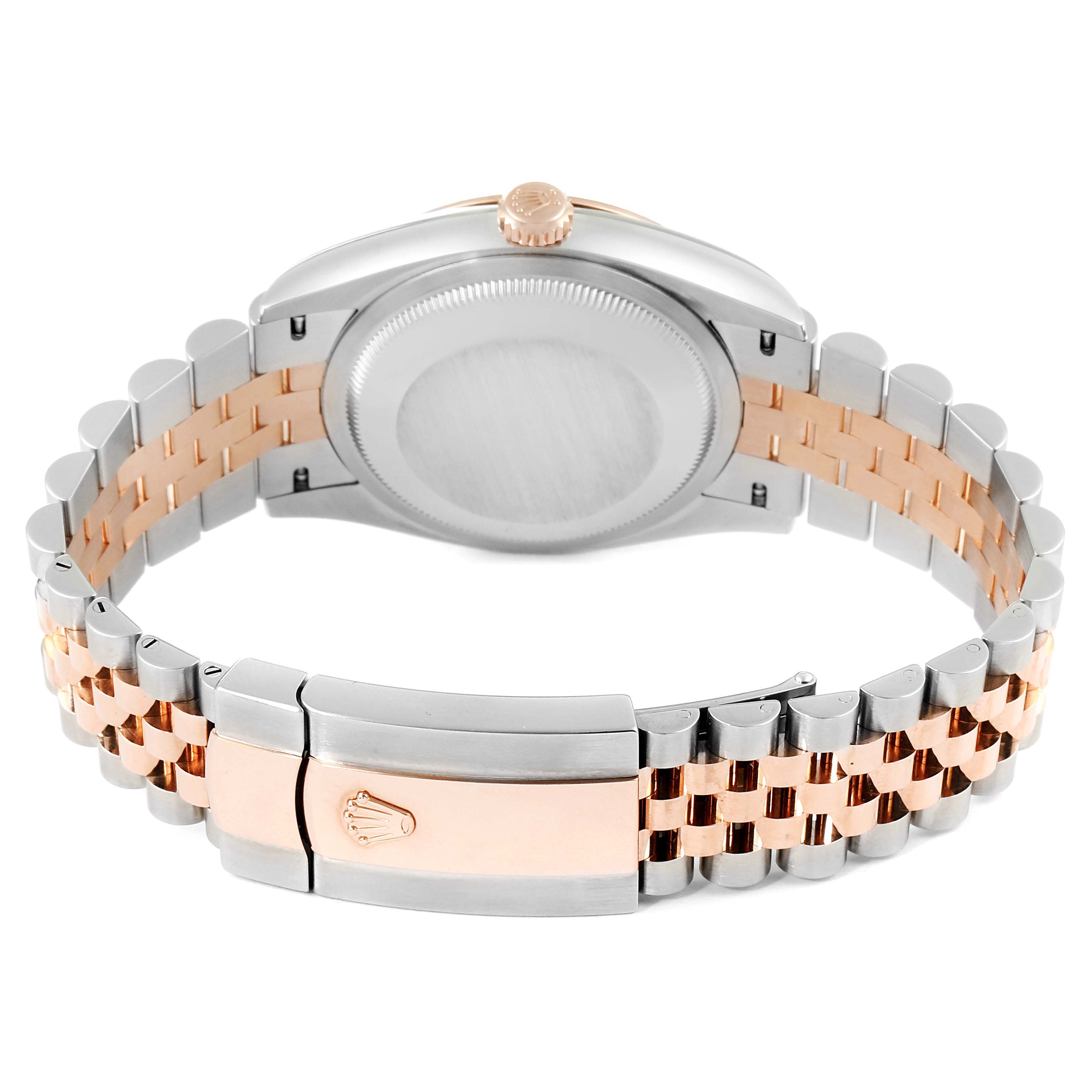 This image shows the back view of a Rolex Datejust 126231 Men
s Steel and Gold (two tone) Grey Dial 126231 Men
s Steel and Gold (two tone) Grey Dial watch, focusing on the case back and two-tone bracelet with clasp.