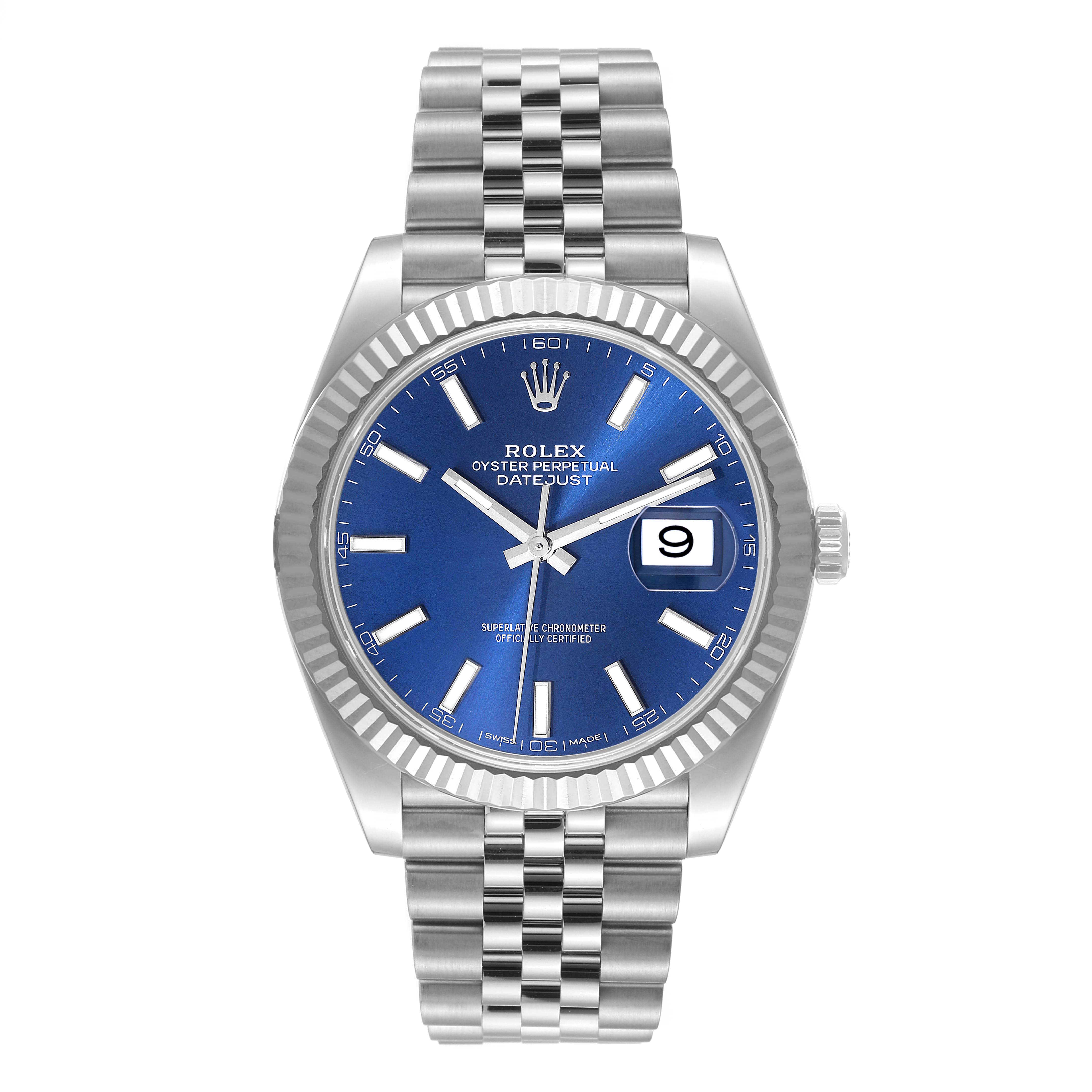 Rolex Datejust 41 Steel White Gold Blue Dial Mens Watch 126334 Box Card Swisswatchexpo