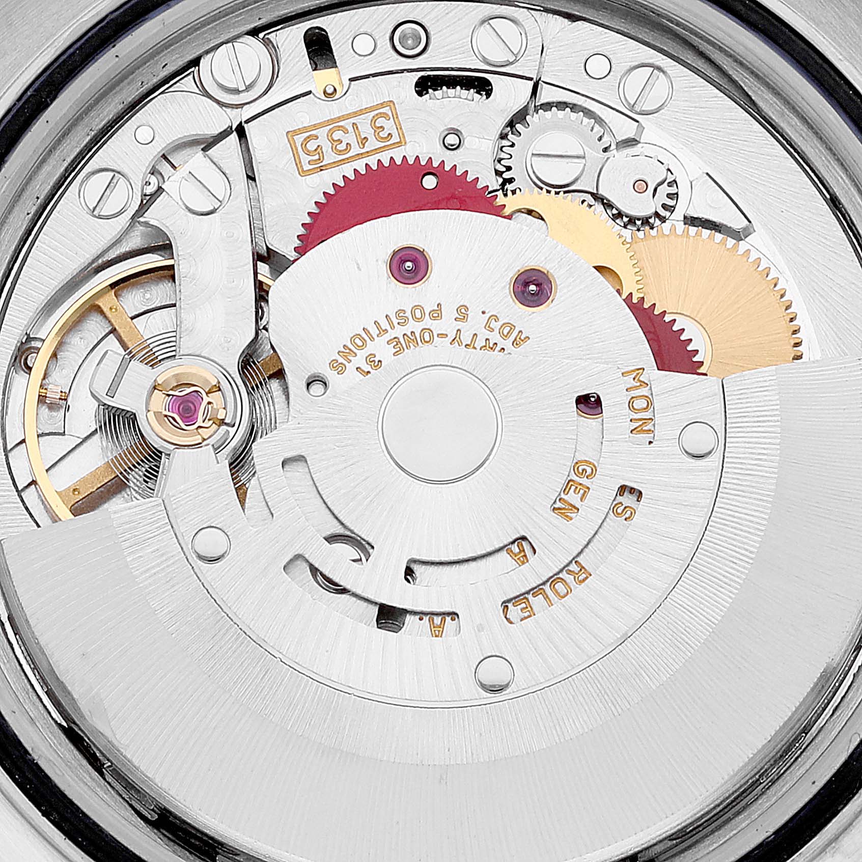 The image shows the inner mechanical movement of a Rolex Turn-o-Graph 16263 Men's Steel and Gold (two tone) Beige Dial 16263 Men's Steel and Gold (two tone) Beige Dial watch, highlighting gears and components.