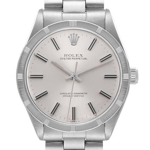 Photo of Rolex Oyster Perpetual Engine Turned Bezel Steel Vintage Mens Watch 1007