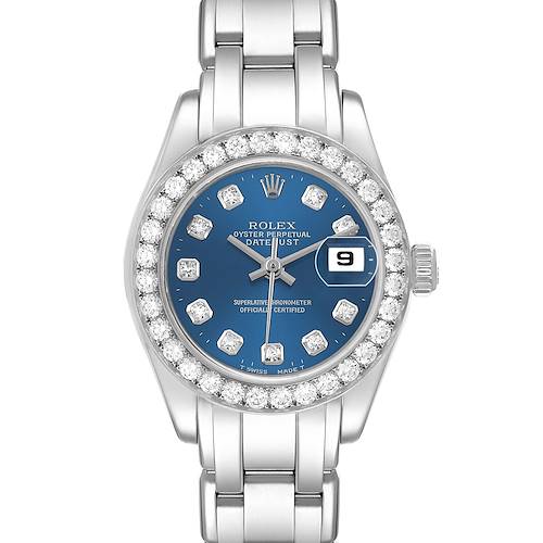 Photo of Rolex Pearlmaster Blue Diamond Dial White Gold Ladies Watch 69299