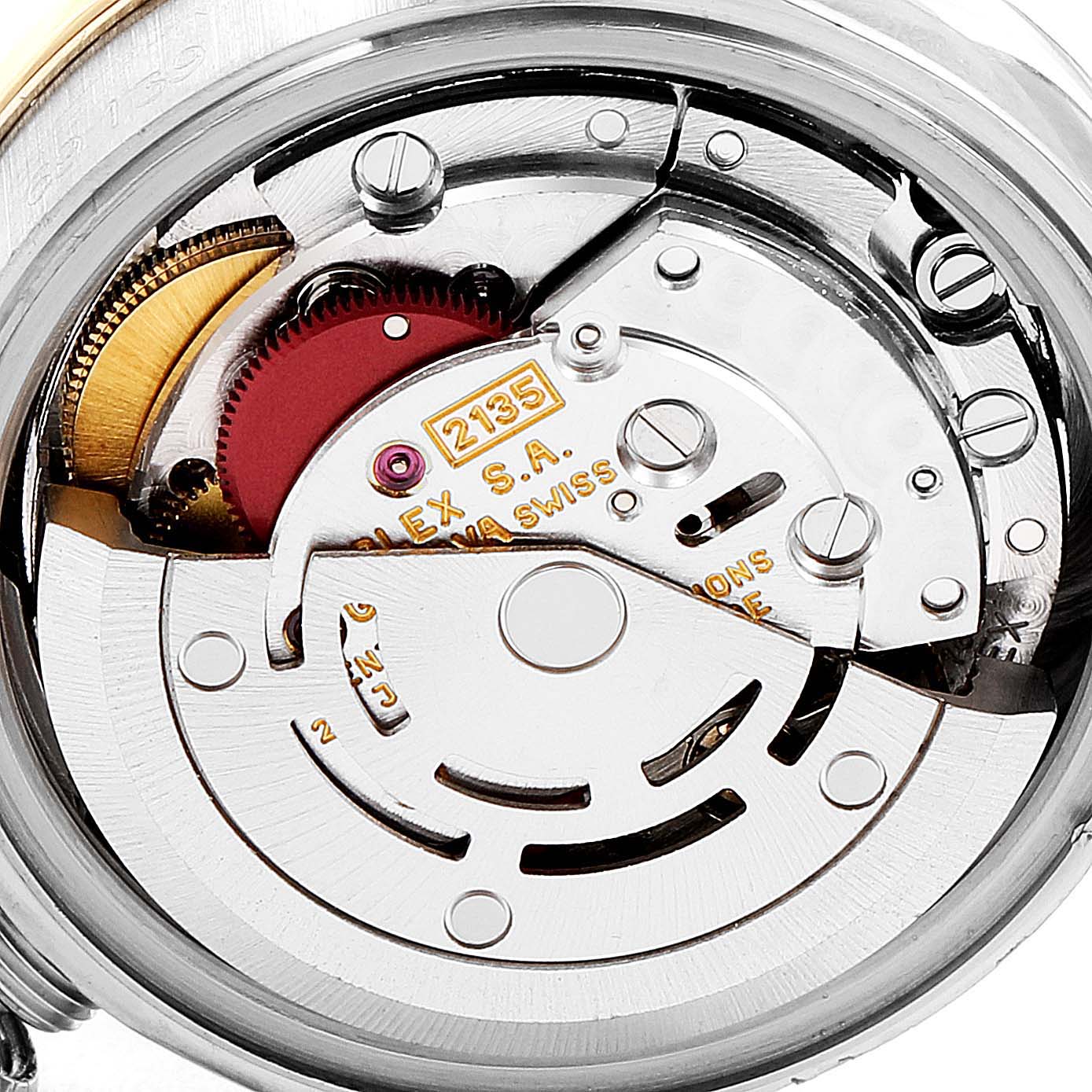 This image shows a close-up of the internal mechanism of a Rolex President 69139 Women's White Gold Brown Dial 69139 Women's White Gold Brown Dial model watch.
