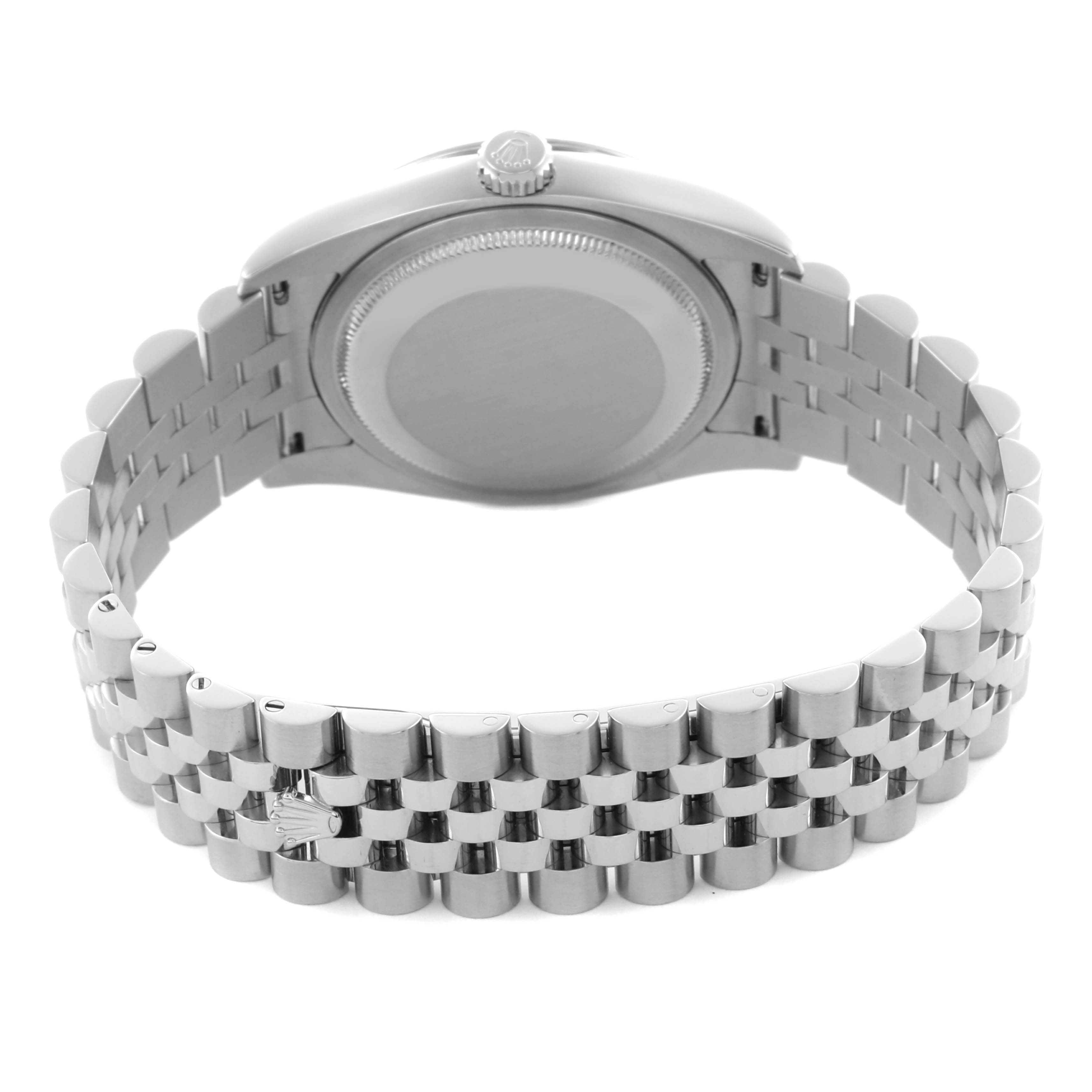 This image shows the back view of a Rolex Turn-o-Graph 116264 Men's Stainless Steel White Dial 116264 Men's Stainless Steel White Dial watch, highlighting the bracelet and case back.