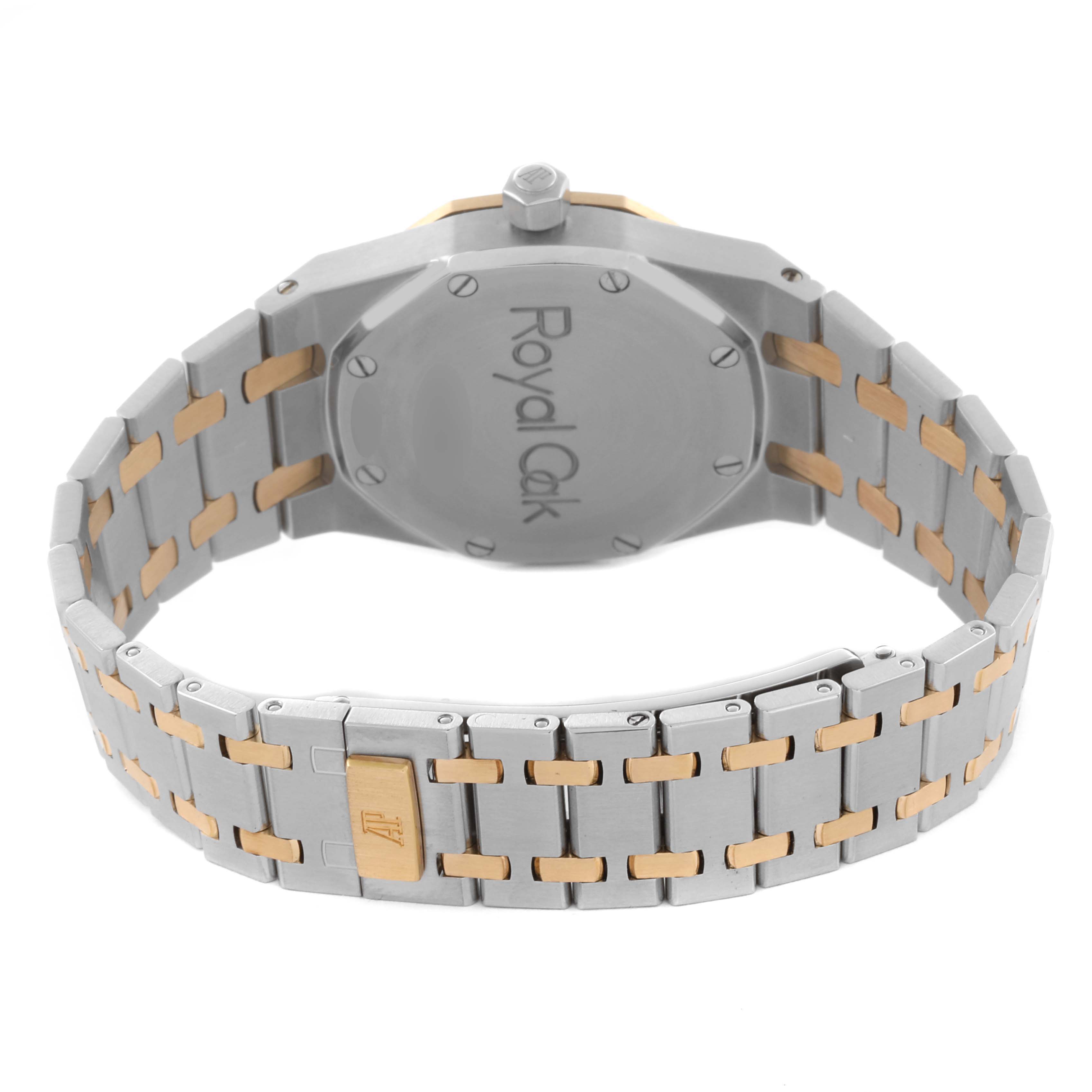 The image shows the back of an Audemars Piguet Royal Oak 15000SA/O/0789SA/07 Men's Steel and Gold (two tone) White Dial 15000SA/O/0789SA/07 Men's Steel and Gold (two tone) White Dial watch, highlighting the case back and bracelet.