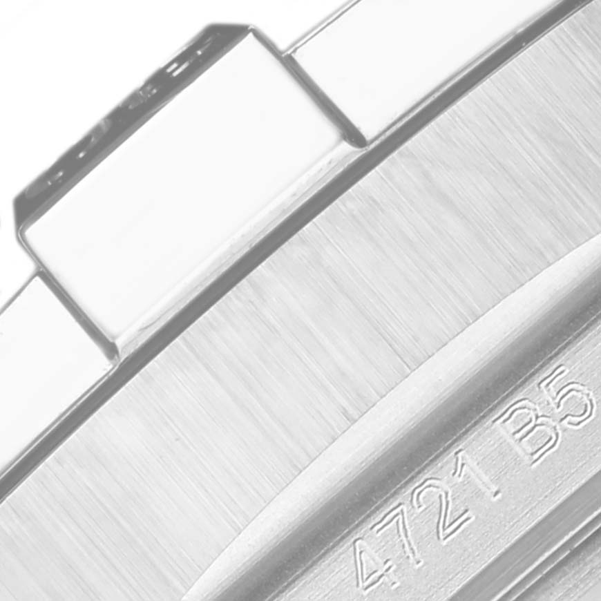 The image shows a close-up of the metal bracelet and engraved bezel of the Breitling Avenger A17318 Men's Stainless Steel Black Dial A17318 Men's Stainless Steel Black Dial watch.