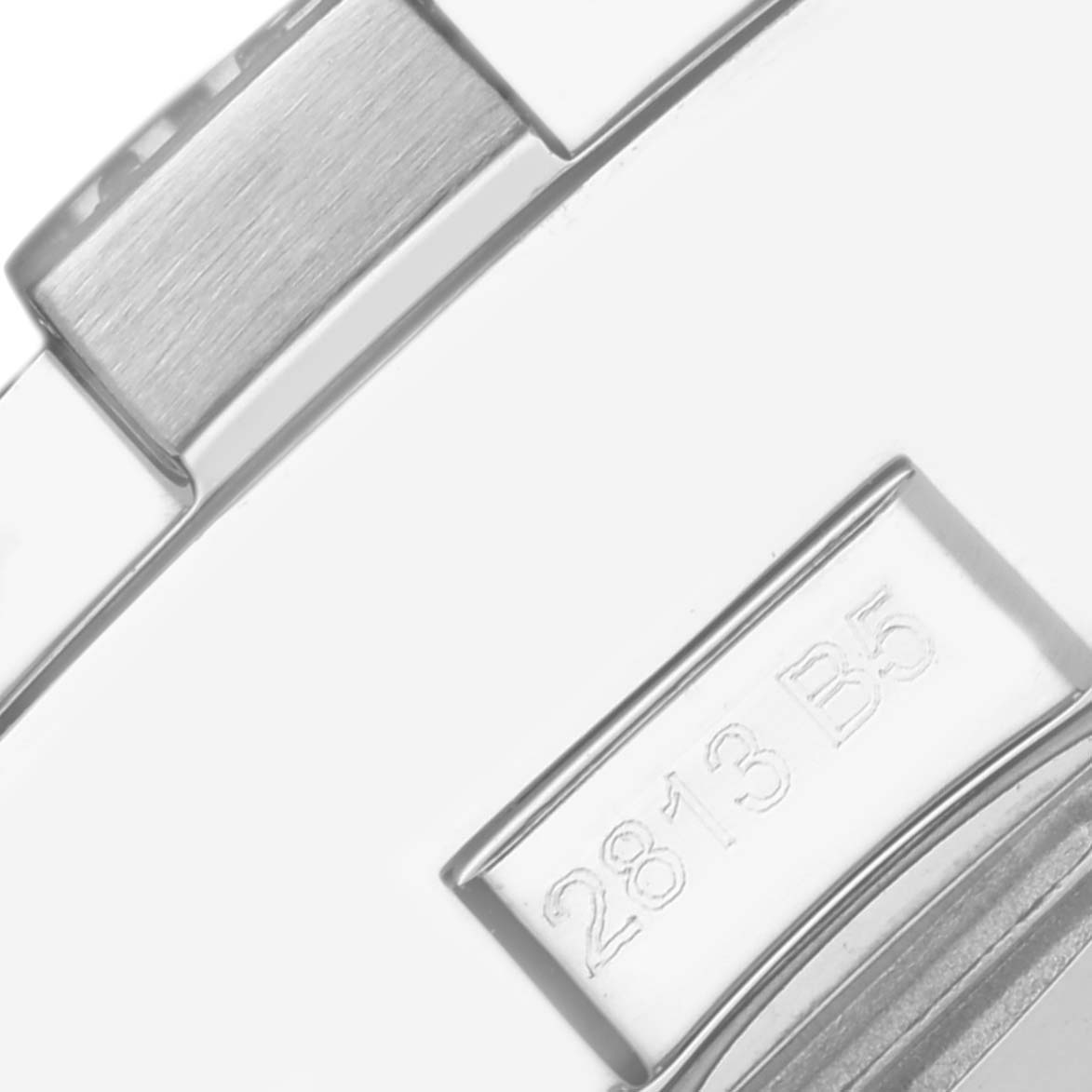 The image shows a close-up of the bracelet clasp and its engraving on the Breitling Avenger A13381 Men's Stainless Steel Black Dial A13381 Men's Stainless Steel Black Dial watch.