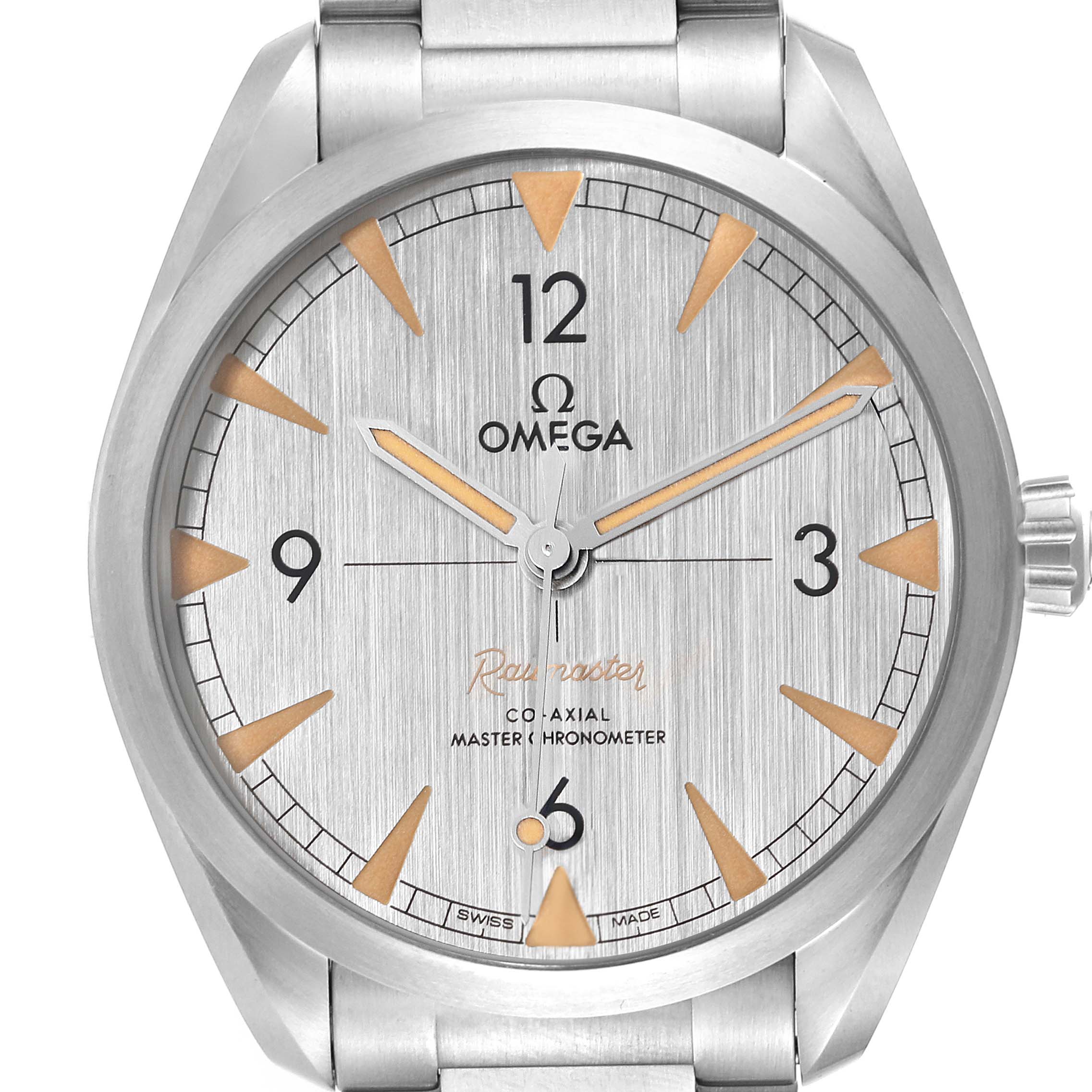 The shown Omega Seamaster 220.10.40.20.06.001 Men
s Stainless Steel Grey Dial 220.10.40.20.06.001 Men
s Stainless Steel Grey Dial watch is at a front angle, highlighting its face, dial, hands, casing, and part of the bracelet.