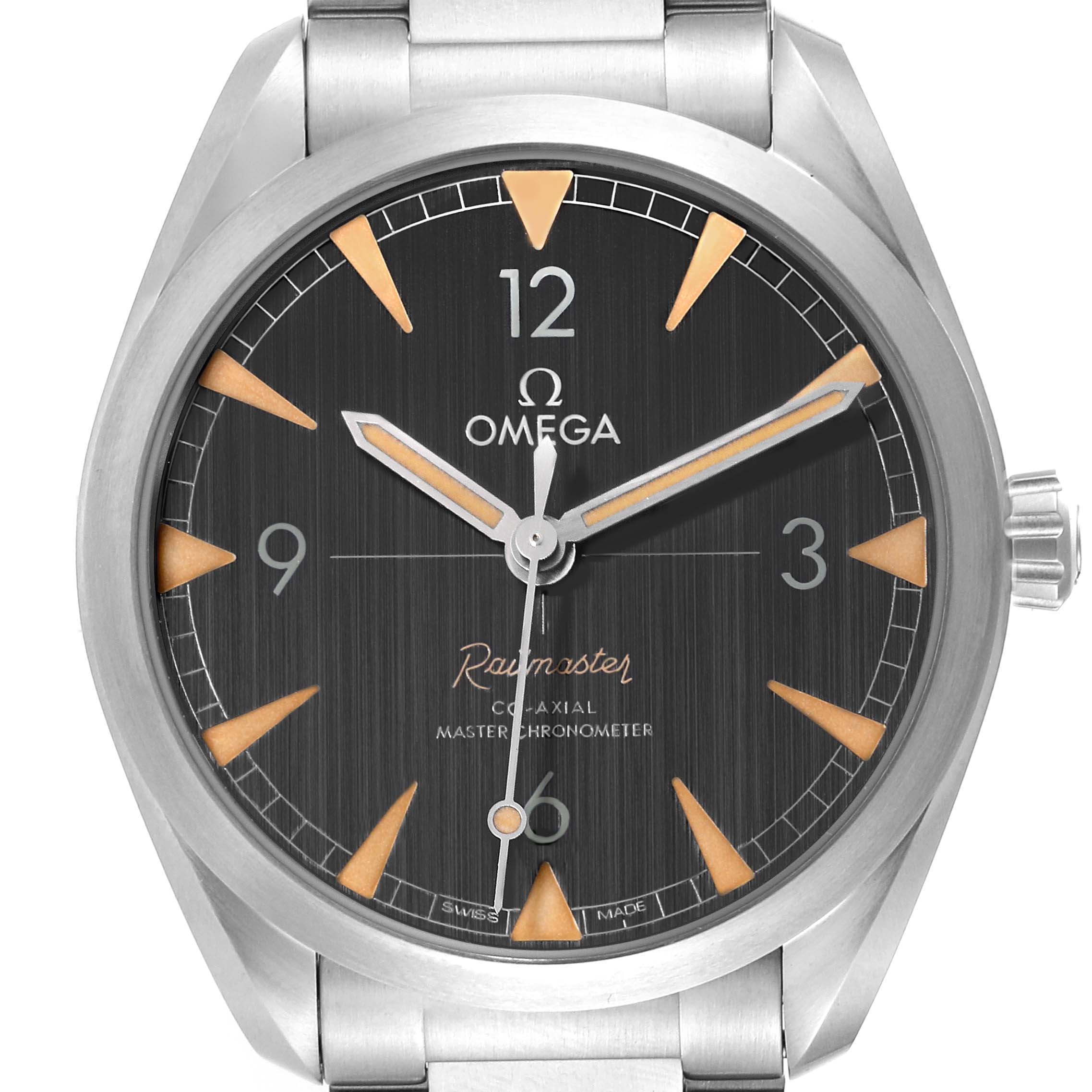 The image shows a front view of the Omega Seamaster 220.10.40.20.01.001 Men
s Stainless Steel Black Dial 220.10.40.20.01.001 Men
s Stainless Steel Black Dial watch, highlighting the dial, hands, and part of the bracelet.