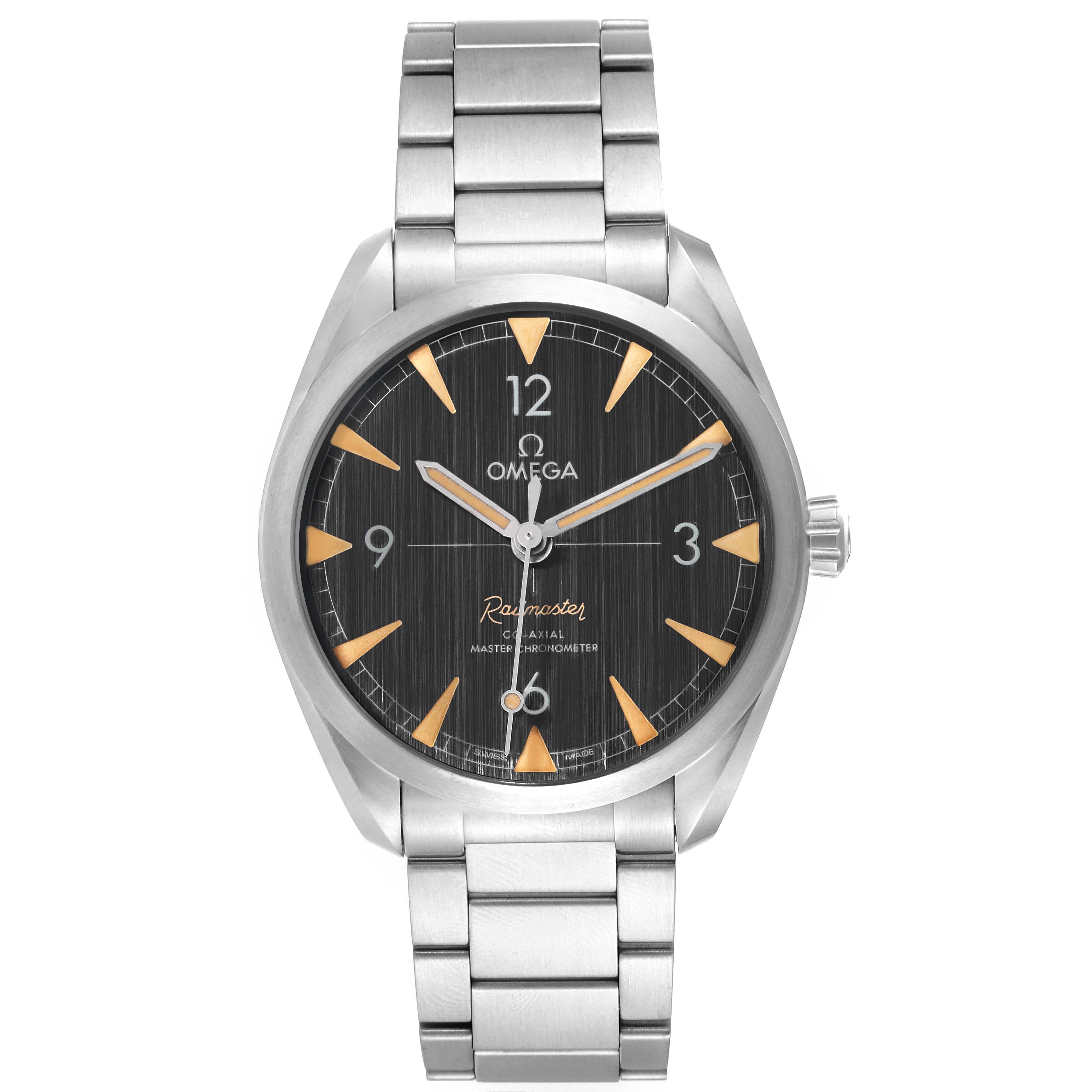 The image shows a front view of the Omega Seamaster 220.10.40.20.01.001 Men
s Stainless Steel Black Dial 220.10.40.20.01.001 Men
s Stainless Steel Black Dial watch, highlighting its dial, hands, and stainless steel bracelet.