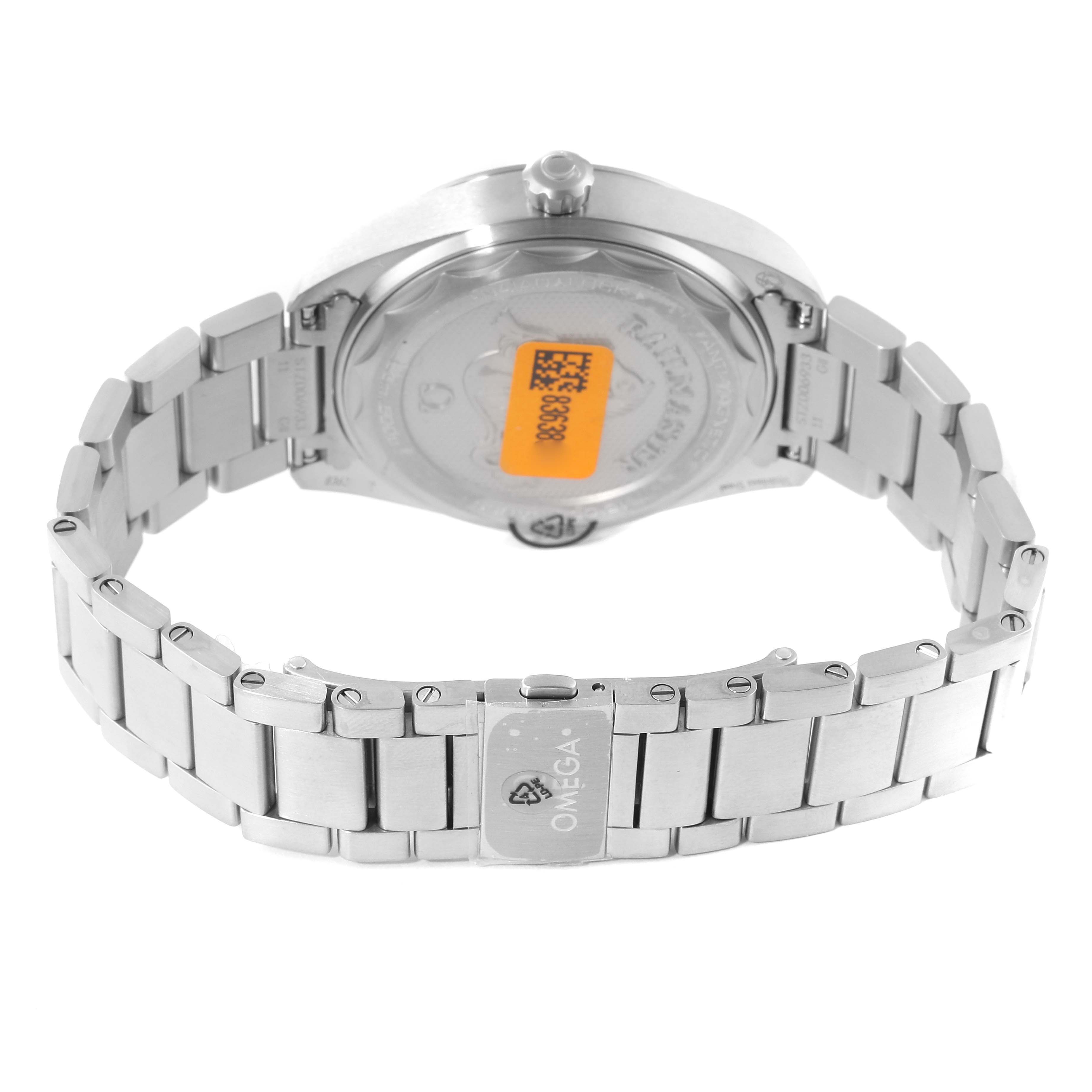 The image shows the back case and bracelet of an Omega Seamaster 220.10.40.20.03.001 Men
s Stainless Steel Blue Dial 220.10.40.20.03.001 Men
s Stainless Steel Blue Dial watch, displaying the clasp and part of the case back details.