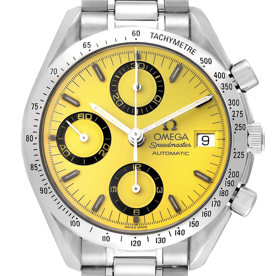 Omega Speedmaster Date Yellow Dial Steel Mens Watch 3511.12.00 SwissWatchExpo