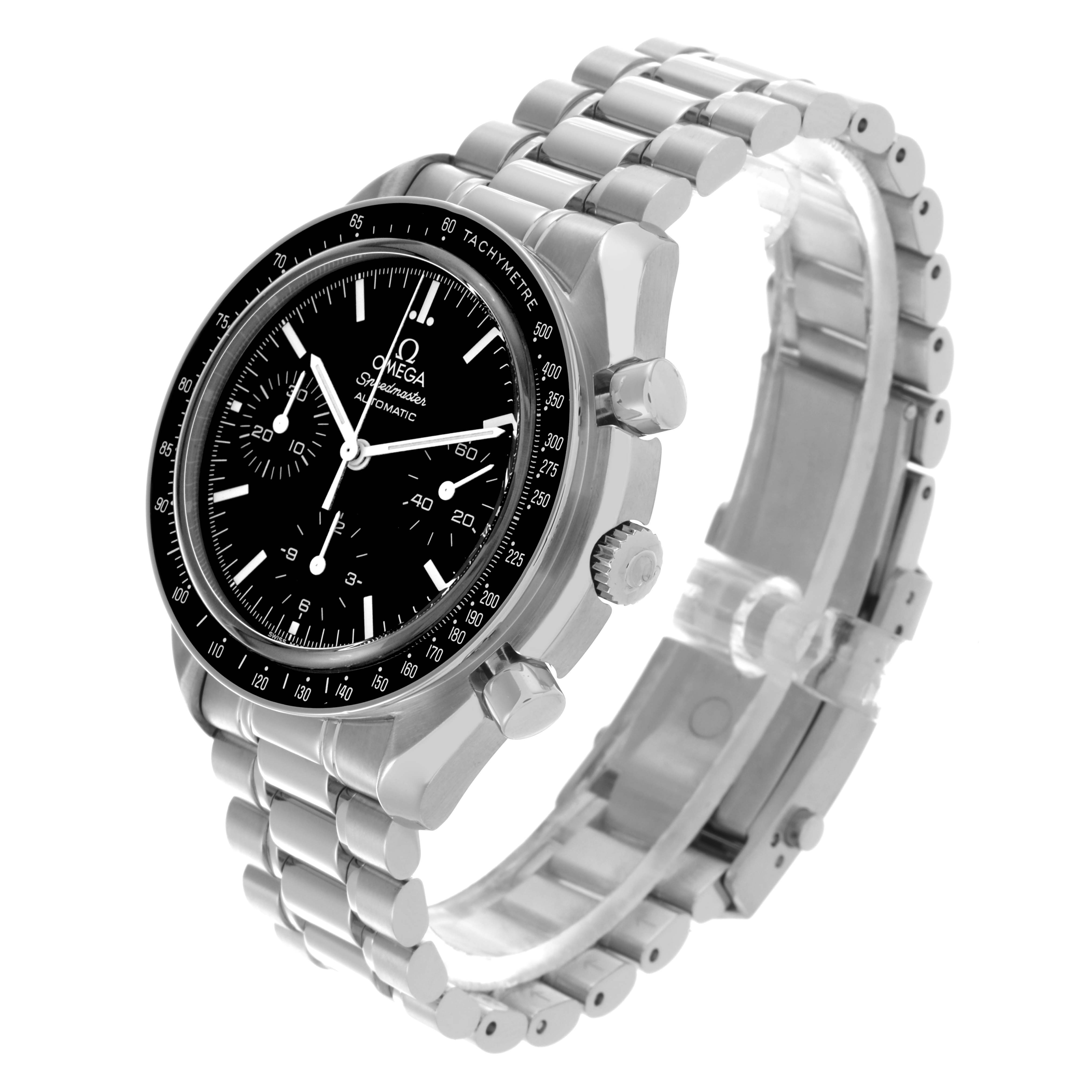 The Omega Seamaster 3539.50.00 Men
s Stainless Steel Black Dial 3539.50.00 Men
s Stainless Steel Black Dial watch is shown at a three-quarter angle, highlighting the dial, bezel, crown, and metal bracelet.