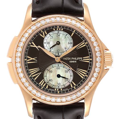 Photo of Patek Philippe Calatrava Travel Time Rose Gold MOP Diamond Watch 4934 Papers