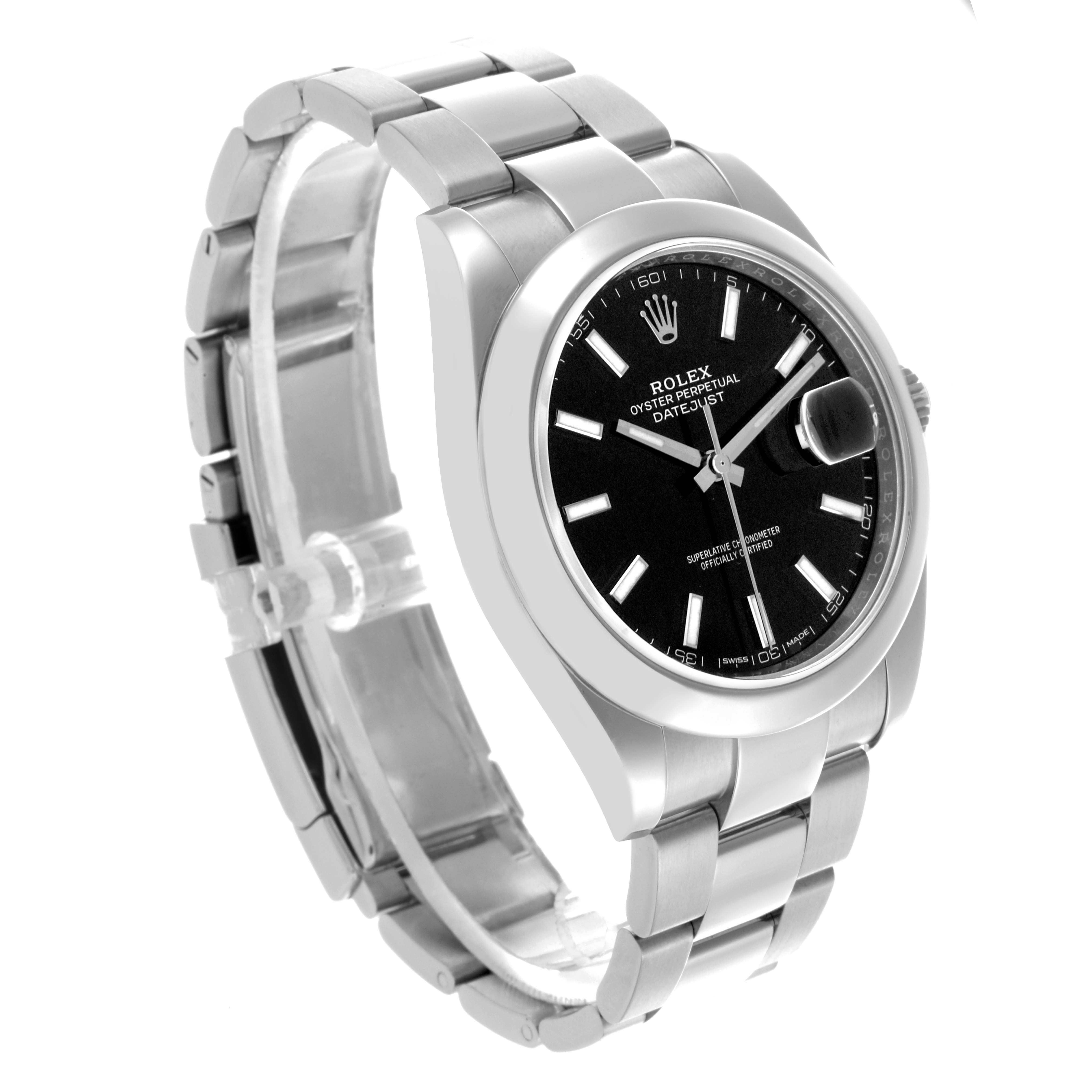 The Rolex Datejust 41 126300 Men's Stainless Steel Black Dial 126300 Men's Stainless Steel Black Dial is shown at a high three-quarter angle, displaying the dial, bezel, and bracelet.