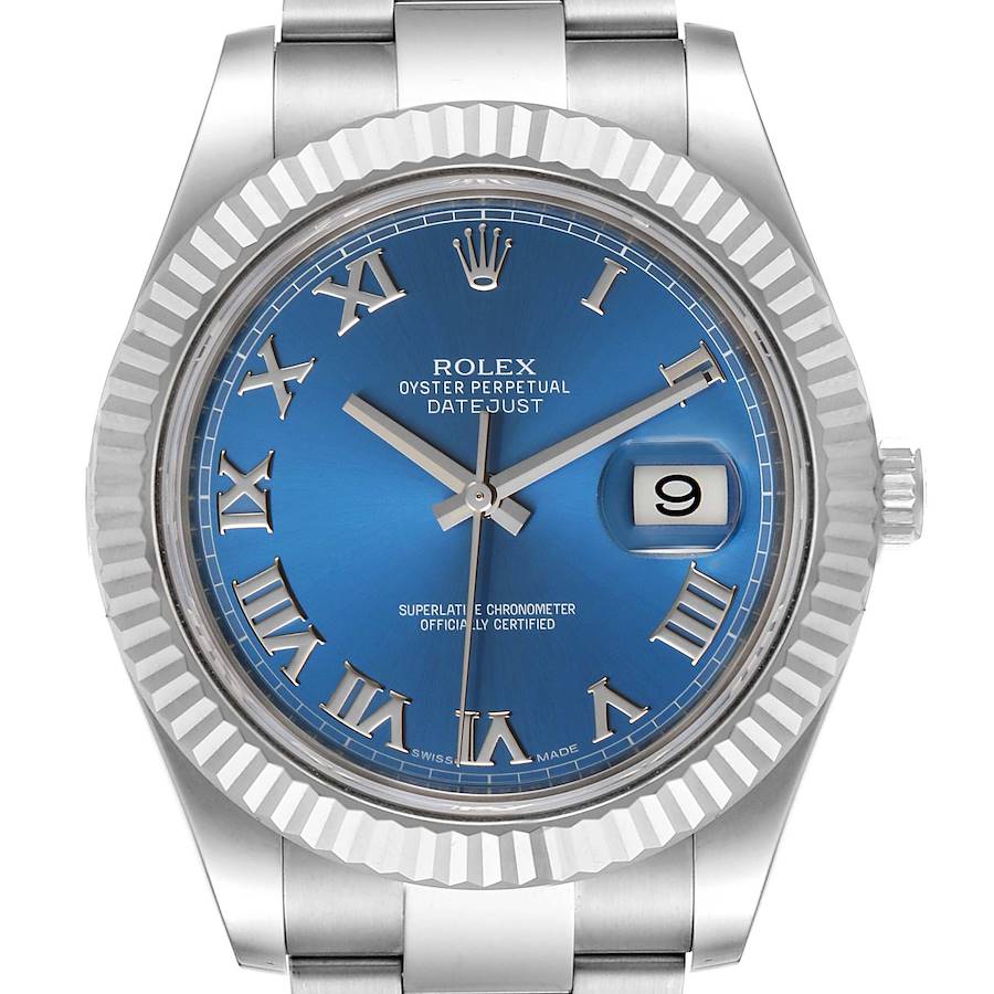 Rolex Datejust 41 Steel White Gold Blue Dial Mens Watch 116334 Box Card SwissWatchExpo