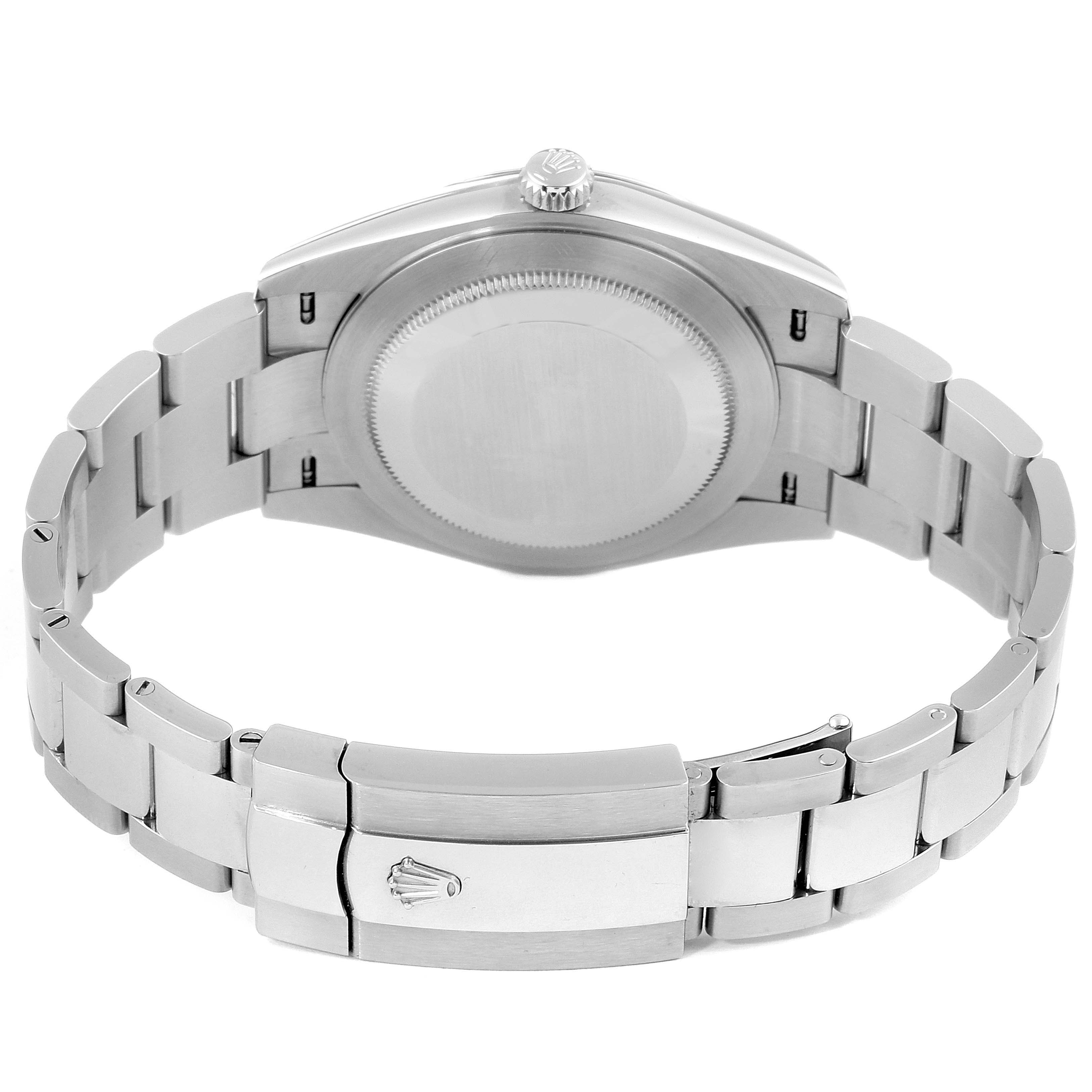 This image shows the back case and bracelet of a Rolex Datejust 41 126334 Men's Stainless Steel Grey Dial 126334 Men's Stainless Steel Grey Dial watch, including the clasp with the Rolex logo.