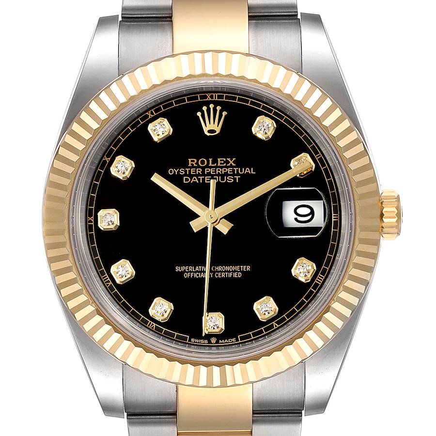 Rolex Datejust 41 Steel Yellow Gold Black Diamond Dial Watch 126333 Box Card SwissWatchExpo
