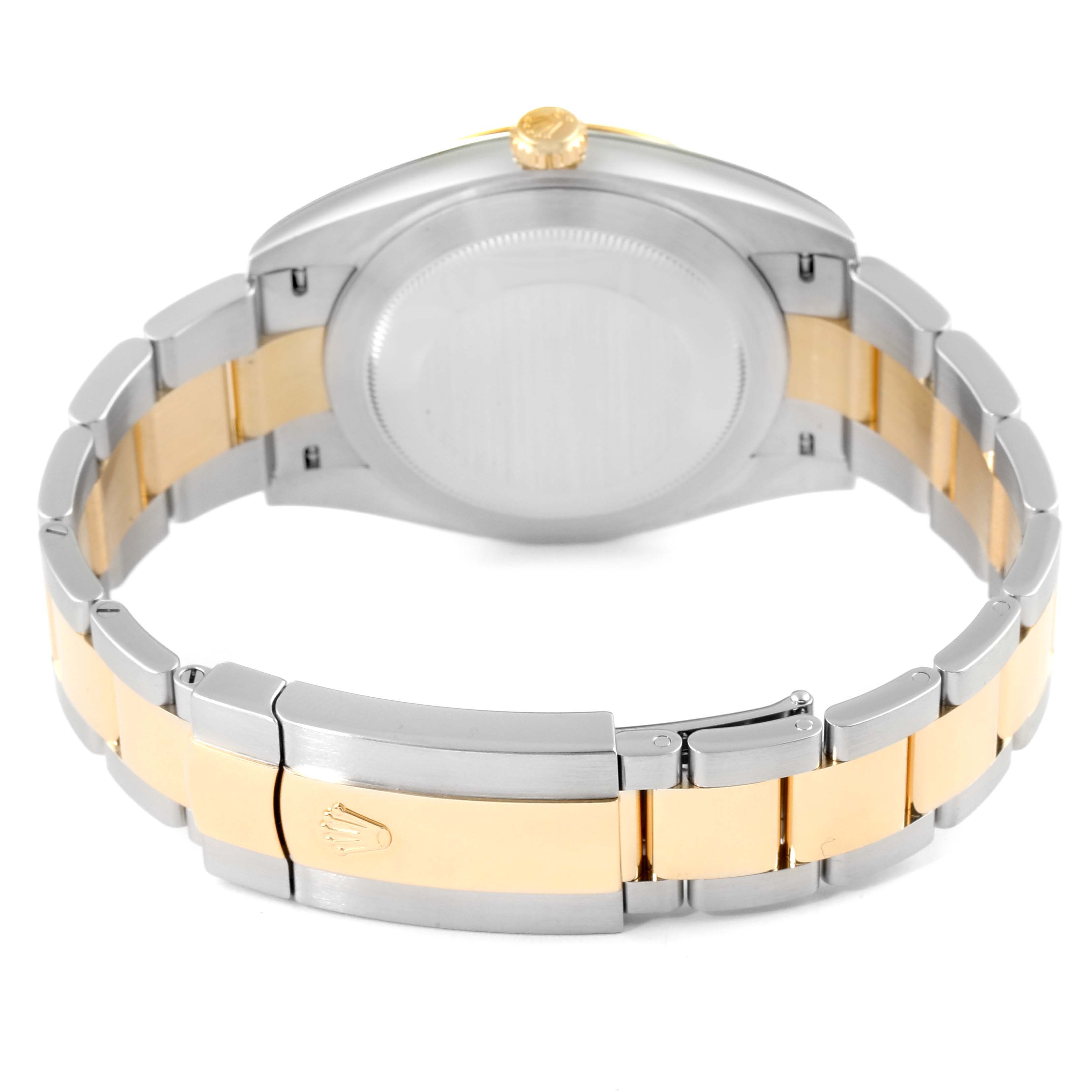 This image shows the back view of the Rolex Datejust 41 126333 Men's Steel and Gold (two tone) Black Dial 126333 Men's Steel and Gold (two tone) Black Dial, focusing on its two-tone bracelet and closed clasp.