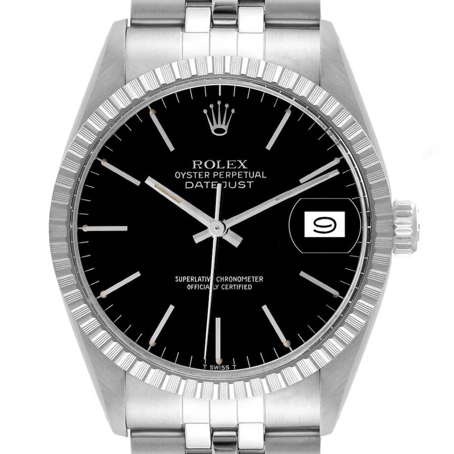 Rolex Datejust Black Dial Vintage Steel Mens Watch 16030 SwissWatchExpo