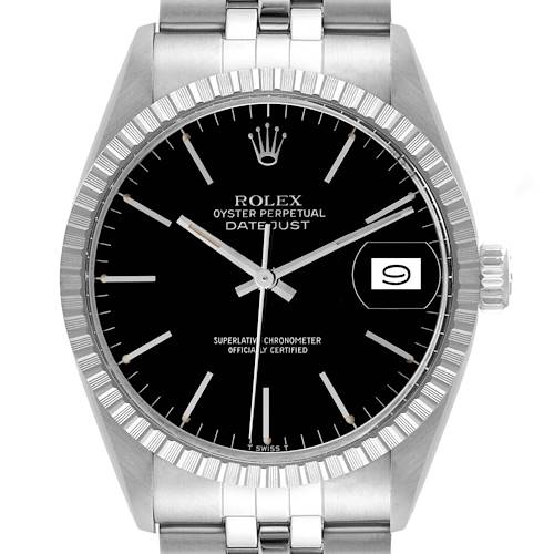 Photo of Rolex Datejust Black Dial Vintage Steel Mens Watch 16030