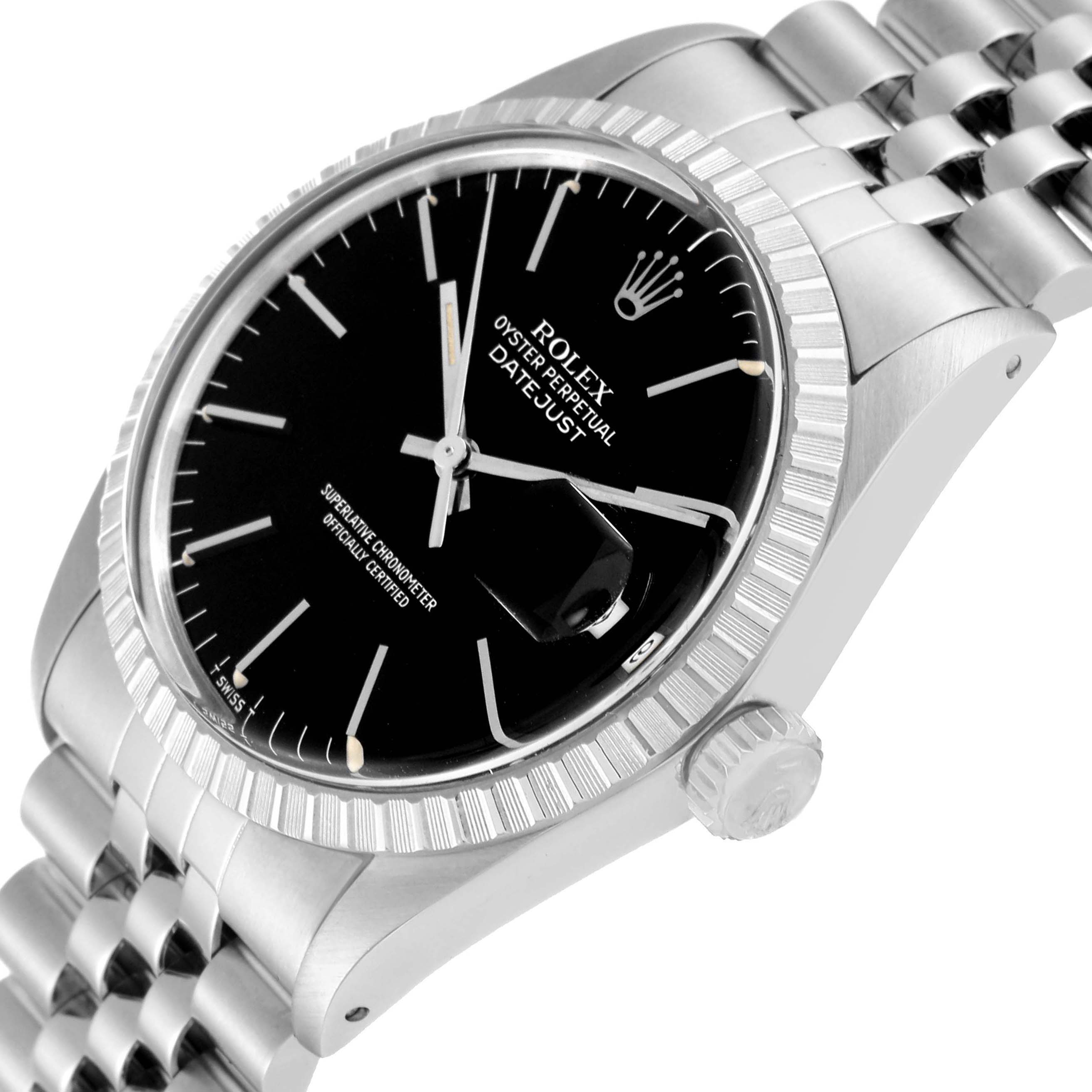 The Rolex Vintage Collection 16030 Men's Stainless Steel Black Dial 16030 Men's Stainless Steel Black Dial watch is shown from a slight angled close-up, highlighting its dial, bezel, and a portion of the bracelet.