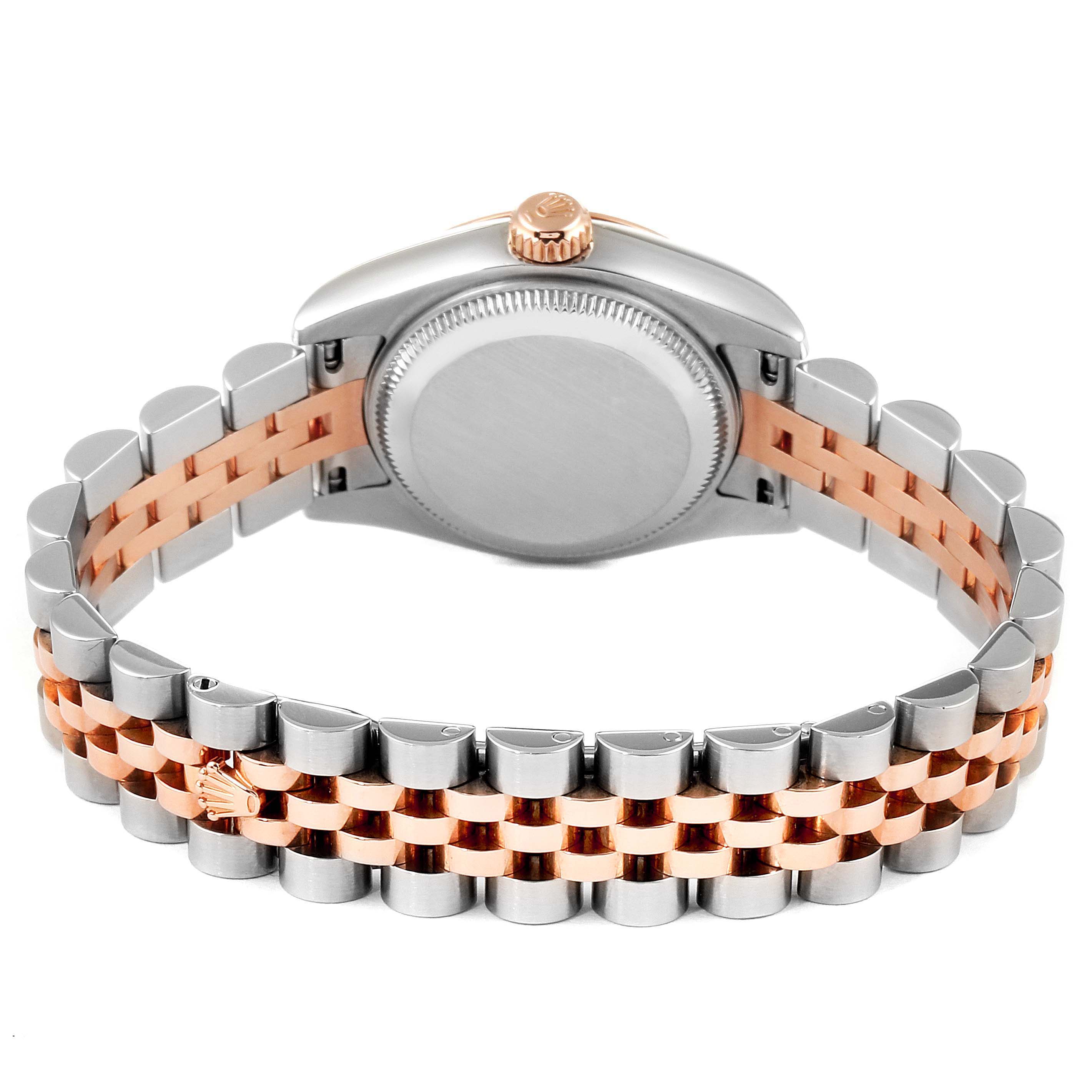 This image shows the Rolex Datejust 179171 Women's Steel and Gold (two tone) Mother of Pearl Dial 179171 Women's Steel and Gold (two tone) Mother of Pearl Dial watch from the rear, highlighting the case back and Jubilee bracelet.