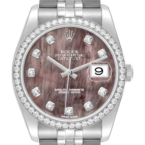 Photo of Rolex Datejust Mother Of Pearl Diamond White Gold Steel Mens Watch 116244