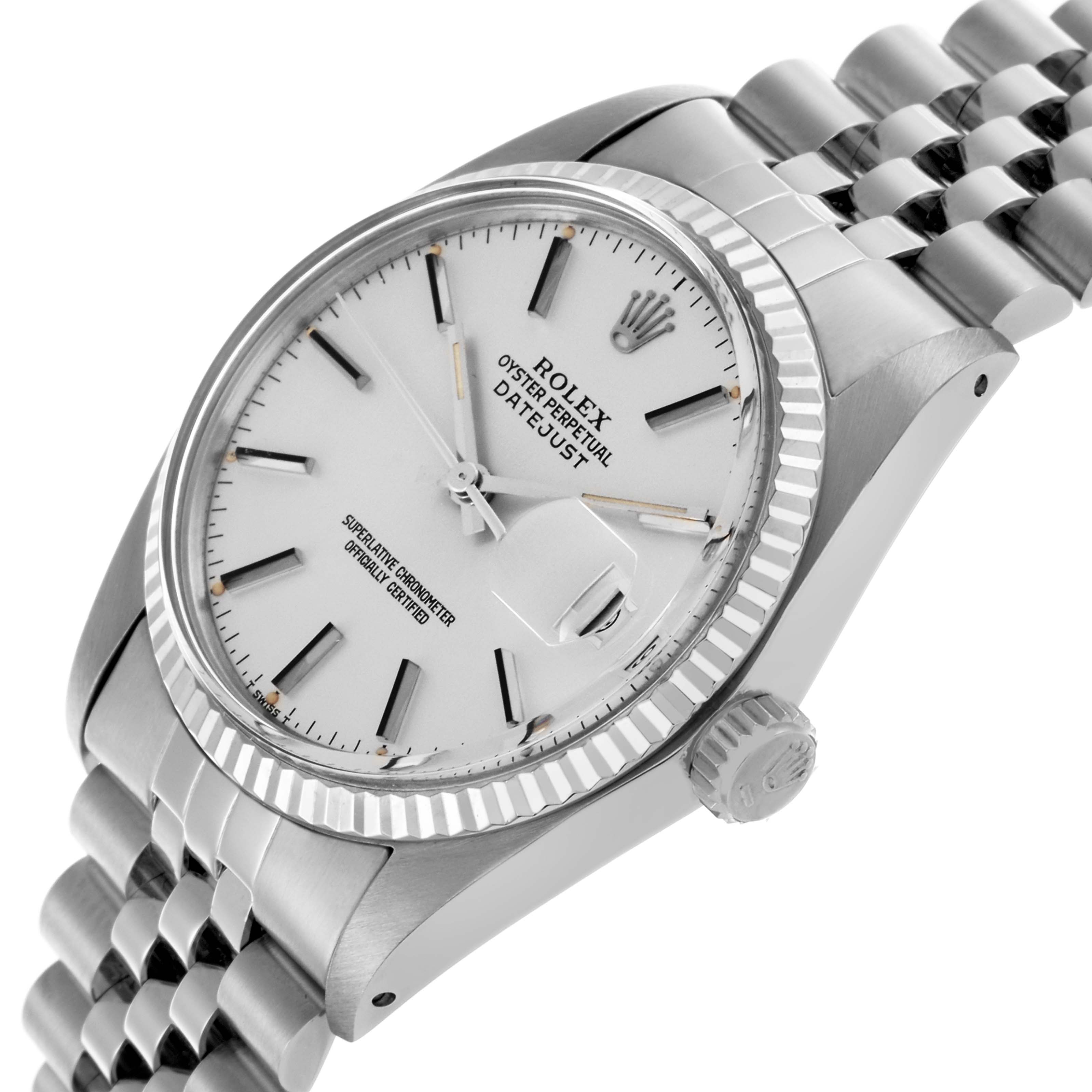 The Rolex Vintage Collection 16014 Men's Stainless Steel Silver Dial 16014 Men's Stainless Steel Silver Dial watch is shown from a three-quarter angle, highlighting the dial, bezel, and bracelet.