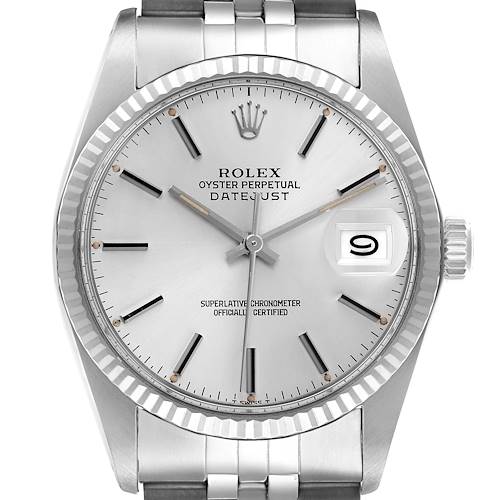 The Rolex Vintage Collection model is shown from a front angle, highlighting the dial, bezel, and bracelet.