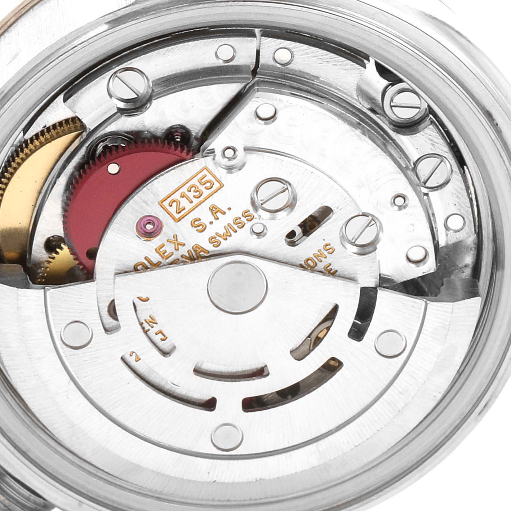The image shows the movement mechanism of a Rolex Datejust 69174 Women's Stainless Steel Silver Dial 69174 Women's Stainless Steel Silver Dial watch, viewed from the back.
