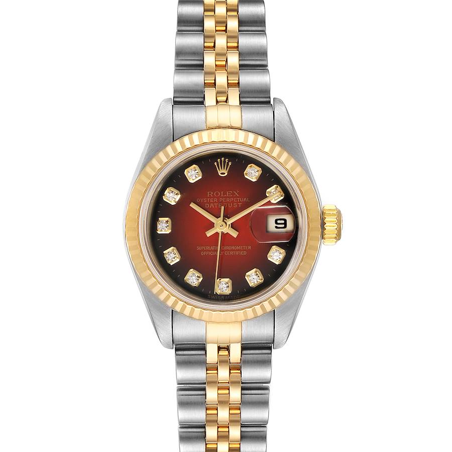 Rolex Datejust Steel Yellow Gold Red Vignette Diamond Ladies Watch 79173 SwissWatchExpo