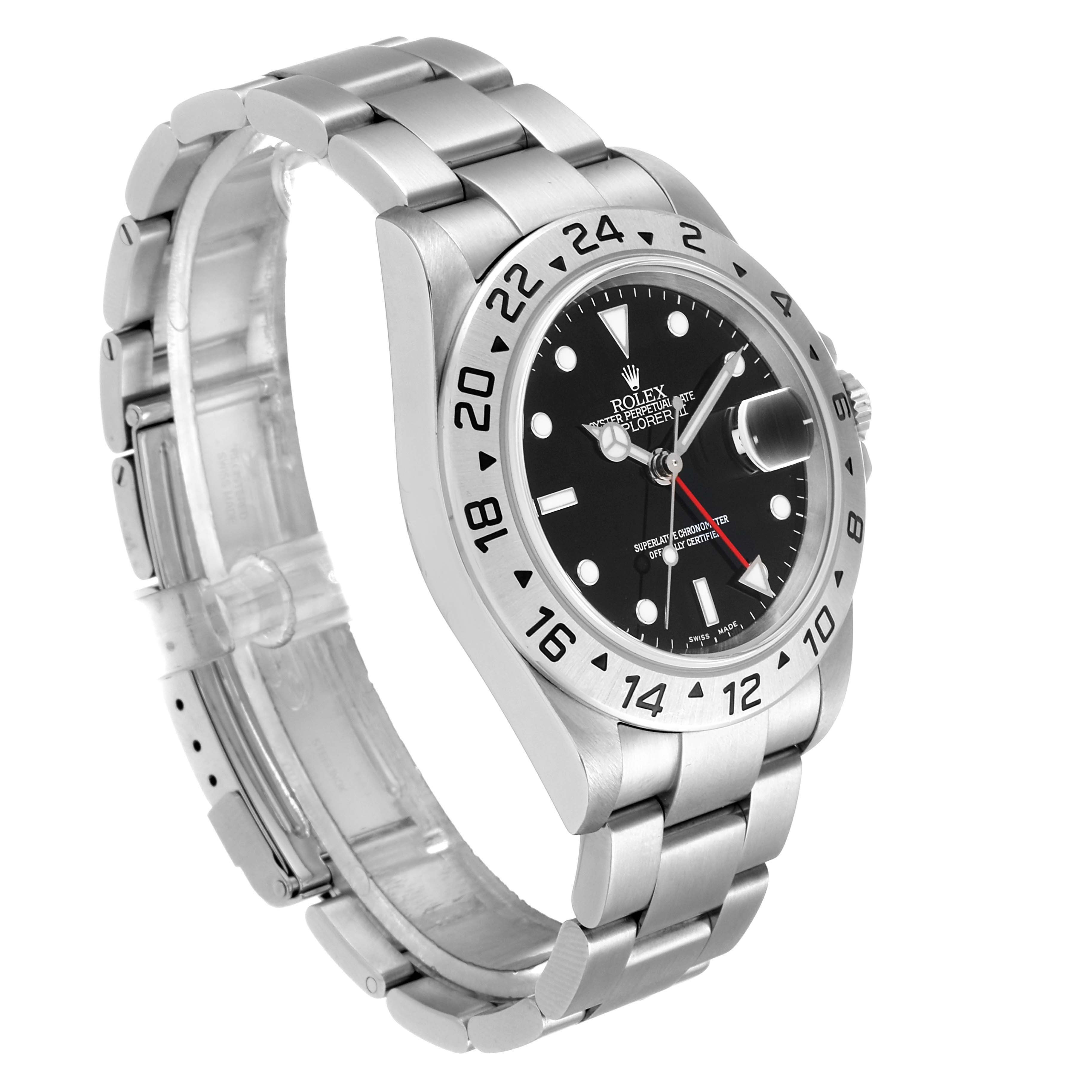 The image shows a side angle of the Rolex Explorer 16570 Men
s Stainless Steel Black Dial 16570 Men
s Stainless Steel Black Dial watch, highlighting the dial, bezel, and bracelet.