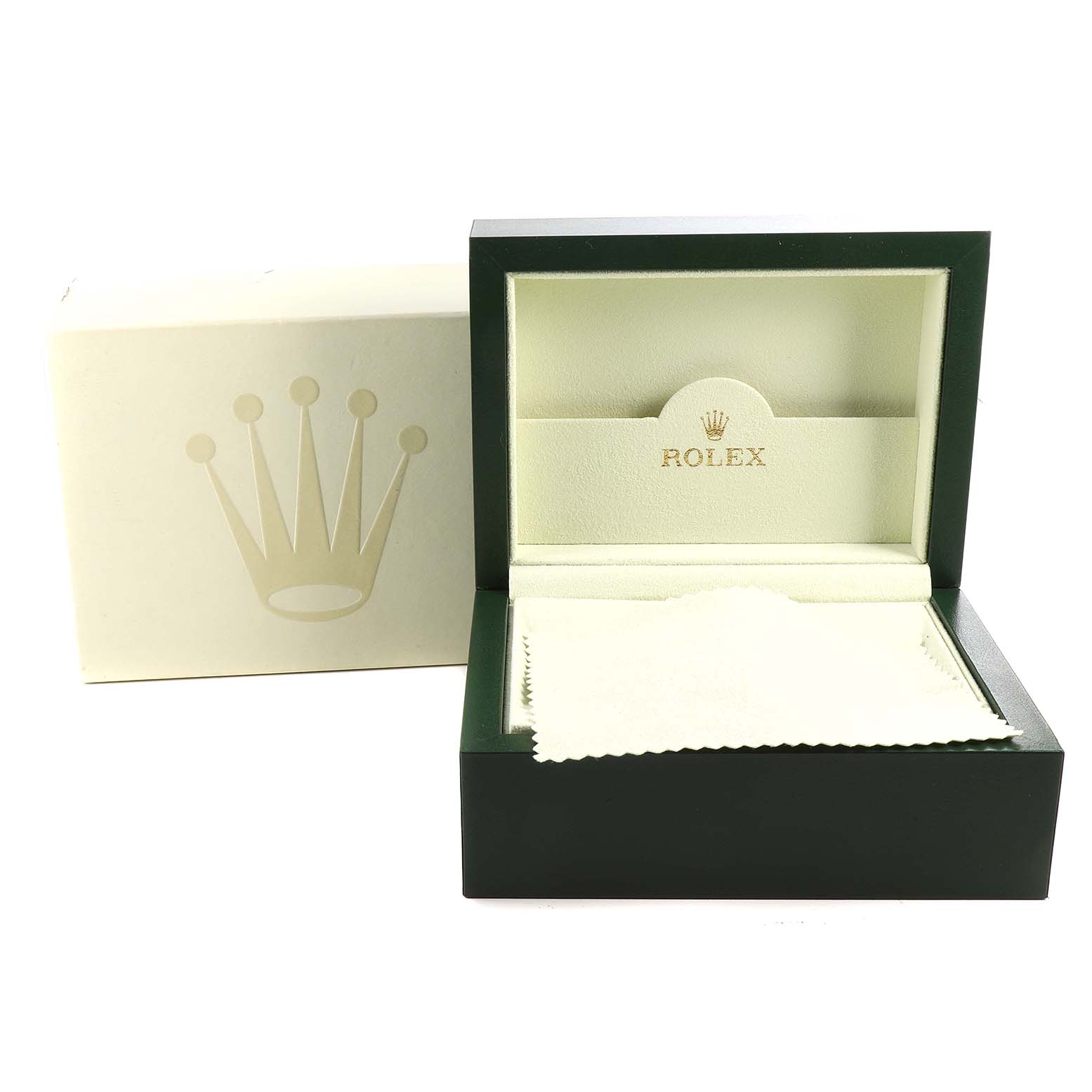 The image shows the Rolex Milgauss 116400GV Men's Stainless Steel Black Dial 116400GV Men's Stainless Steel Black Dial watch box and packaging from a front angle.