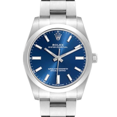 Photo of Rolex Oyster Perpetual 34mm Blue Dial Steel Mens Watch 124200