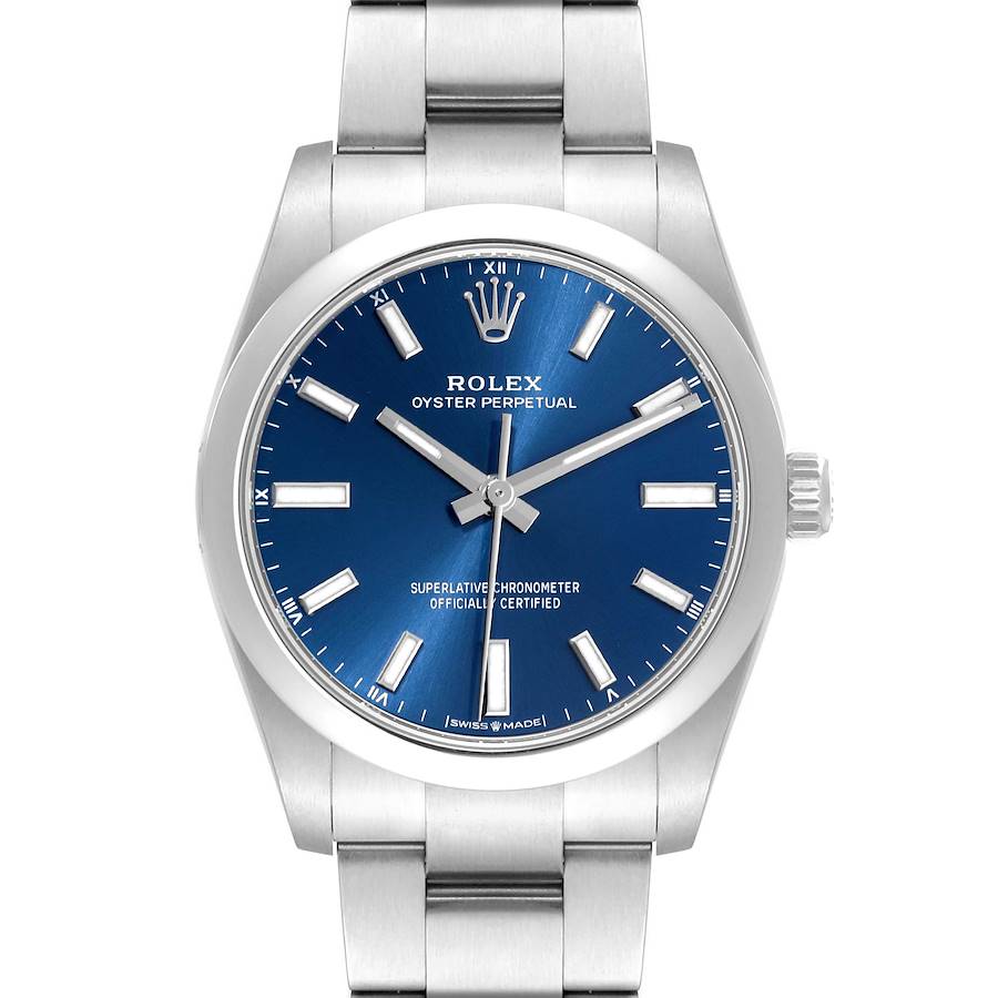 Rolex Oyster Perpetual 34mm Blue Dial Steel Mens Watch 124200 SwissWatchExpo