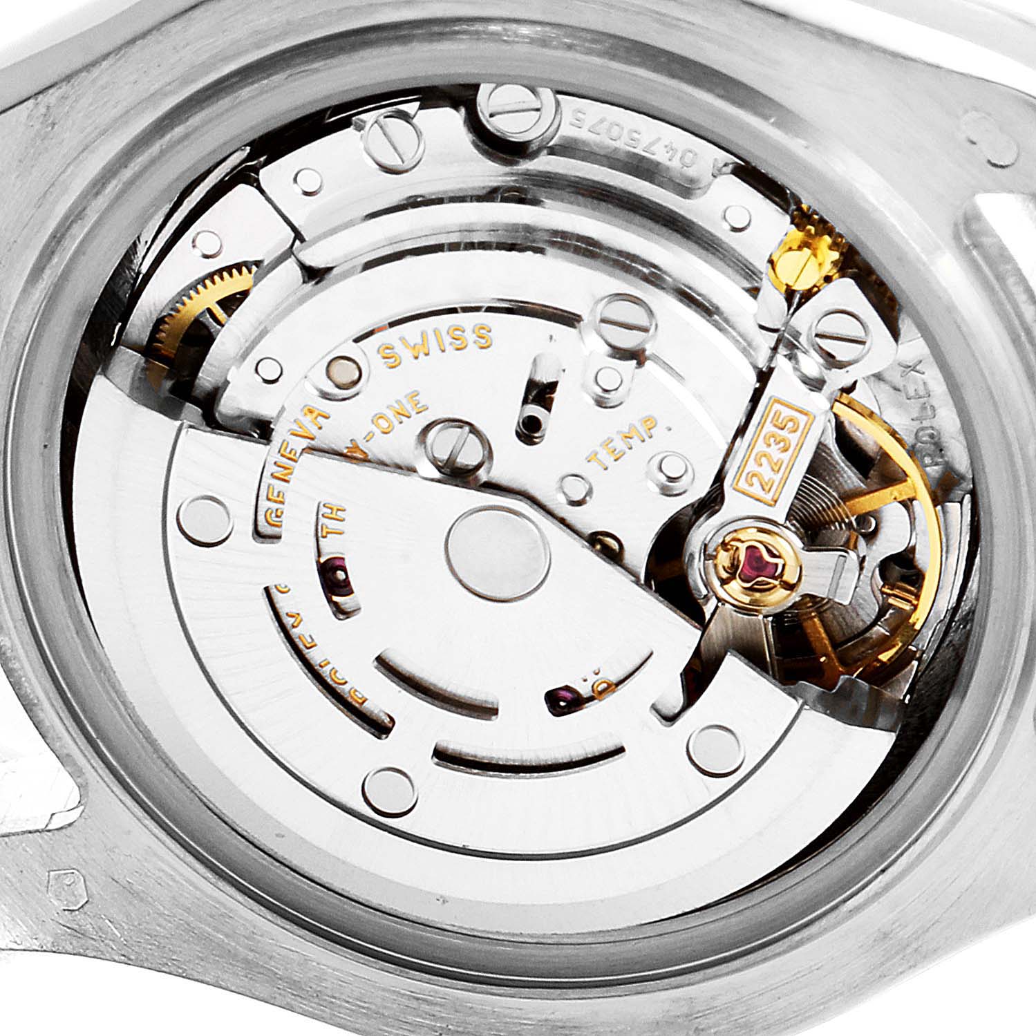 The image shows the internal mechanism of a Rolex Pearlmaster 80319 Women
s White Gold Silver Dial 80319 Women
s White Gold Silver Dial watch at a close-up, detailed angle.