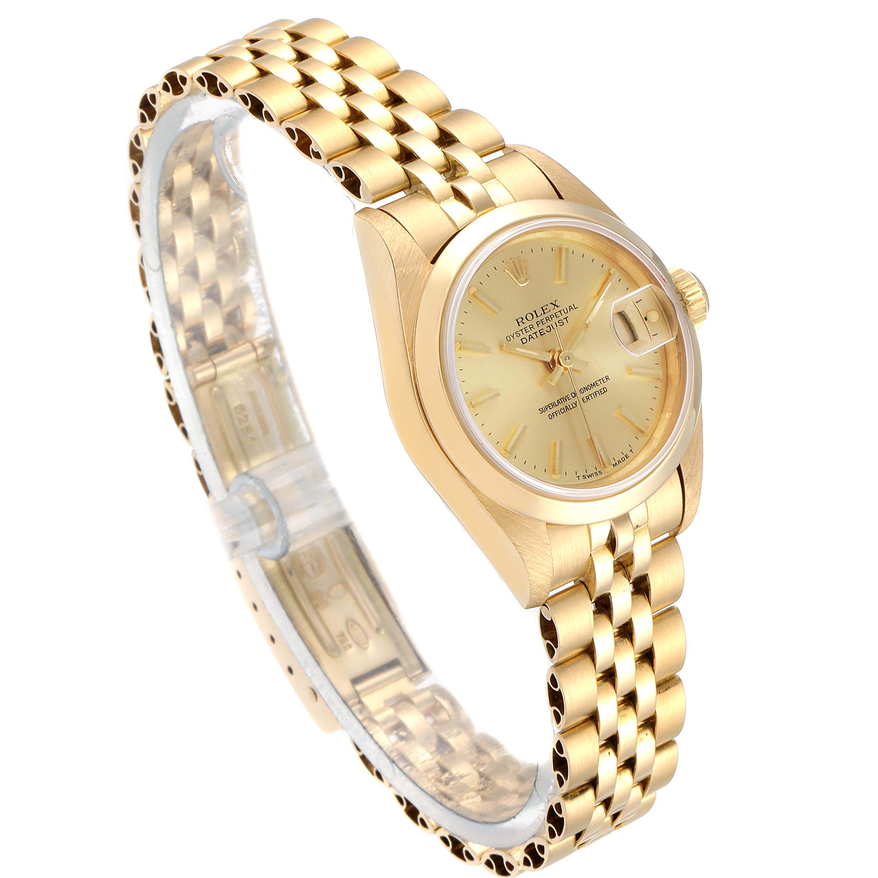 This Rolex President 69168 Women's Yellow Gold Champagne Dial 69168 Women's Yellow Gold Champagne Dial model watch is shown from a slight oblique angle, displaying the face, bezel, and bracelet.