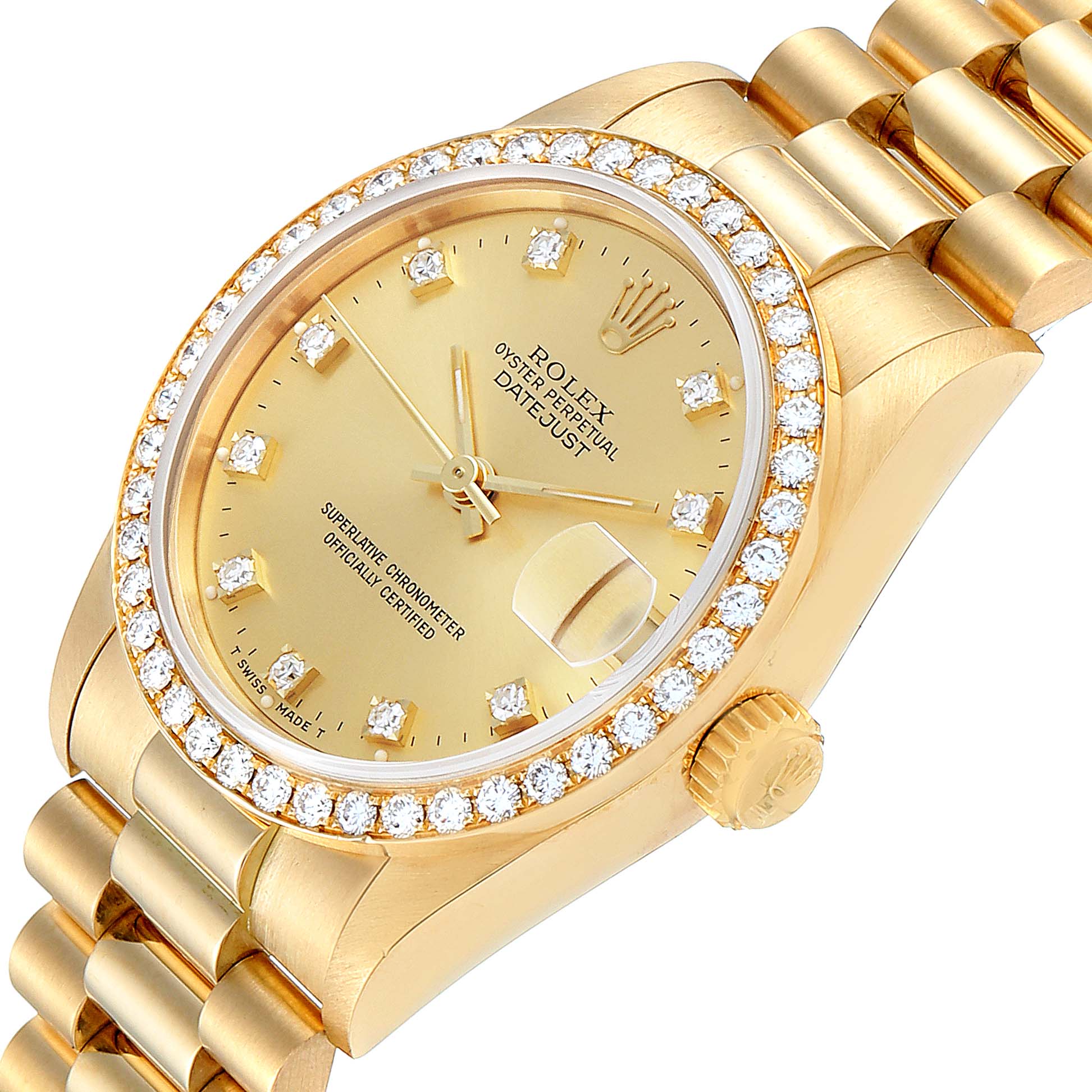 Rolex President Datejust 31 Midsize Yellow Gold Diamond Ladies Watch ...