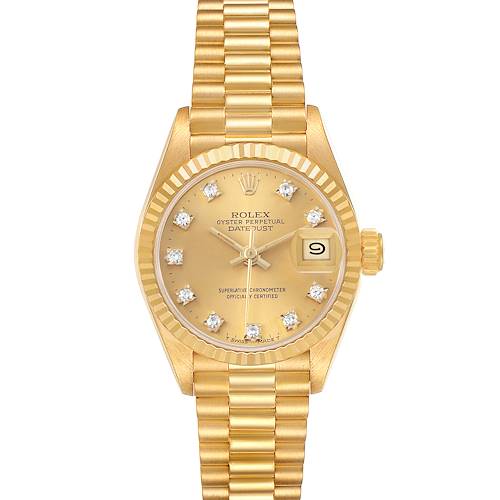 Photo of Rolex President Datejust Champagne Diamond Dial Yellow Gold Ladies Watch 69178