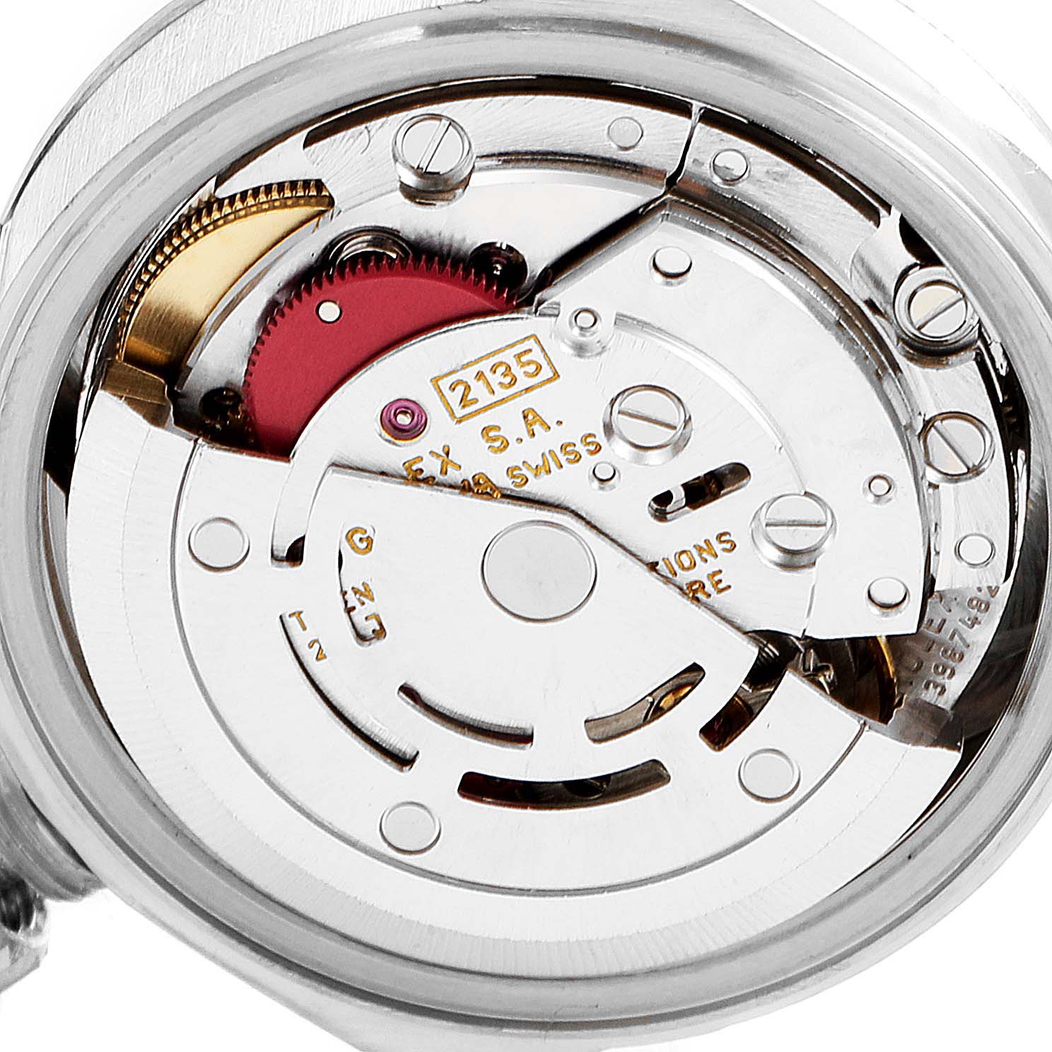 This image shows the internal mechanical movement of the Rolex President 69179 Women's White Gold Blue Dial 69179 Women's White Gold Blue Dial model watch at close-up.